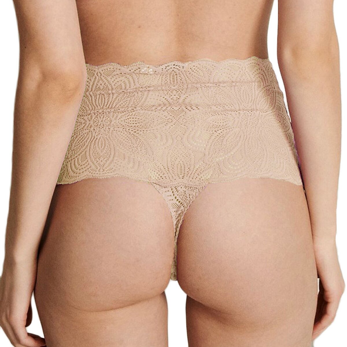 String taille haute en dentelle Luna Nude pas cher 