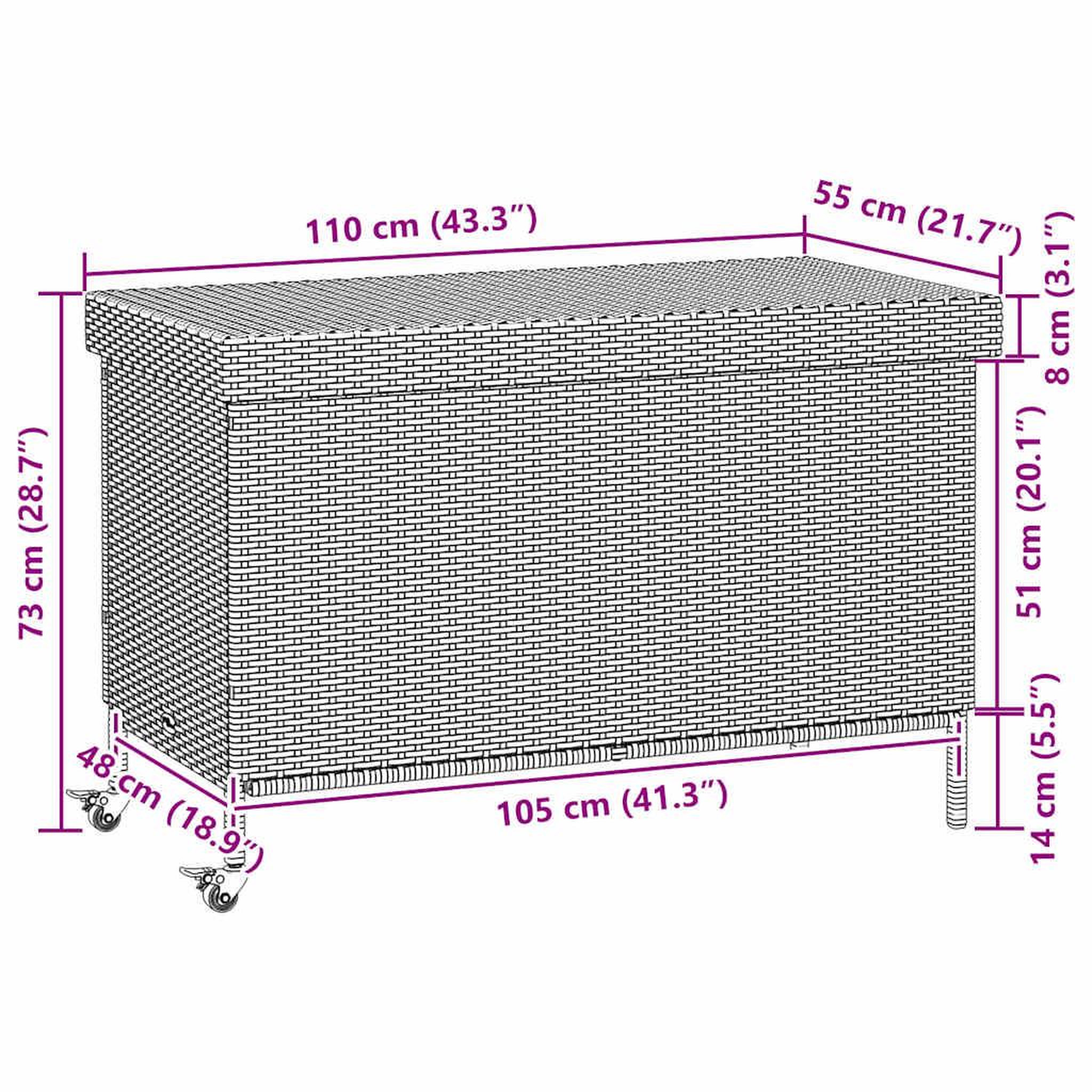 Voir la diapositive 6 : VIDAXL Boîte de rangement de jardin et roues resine tressee