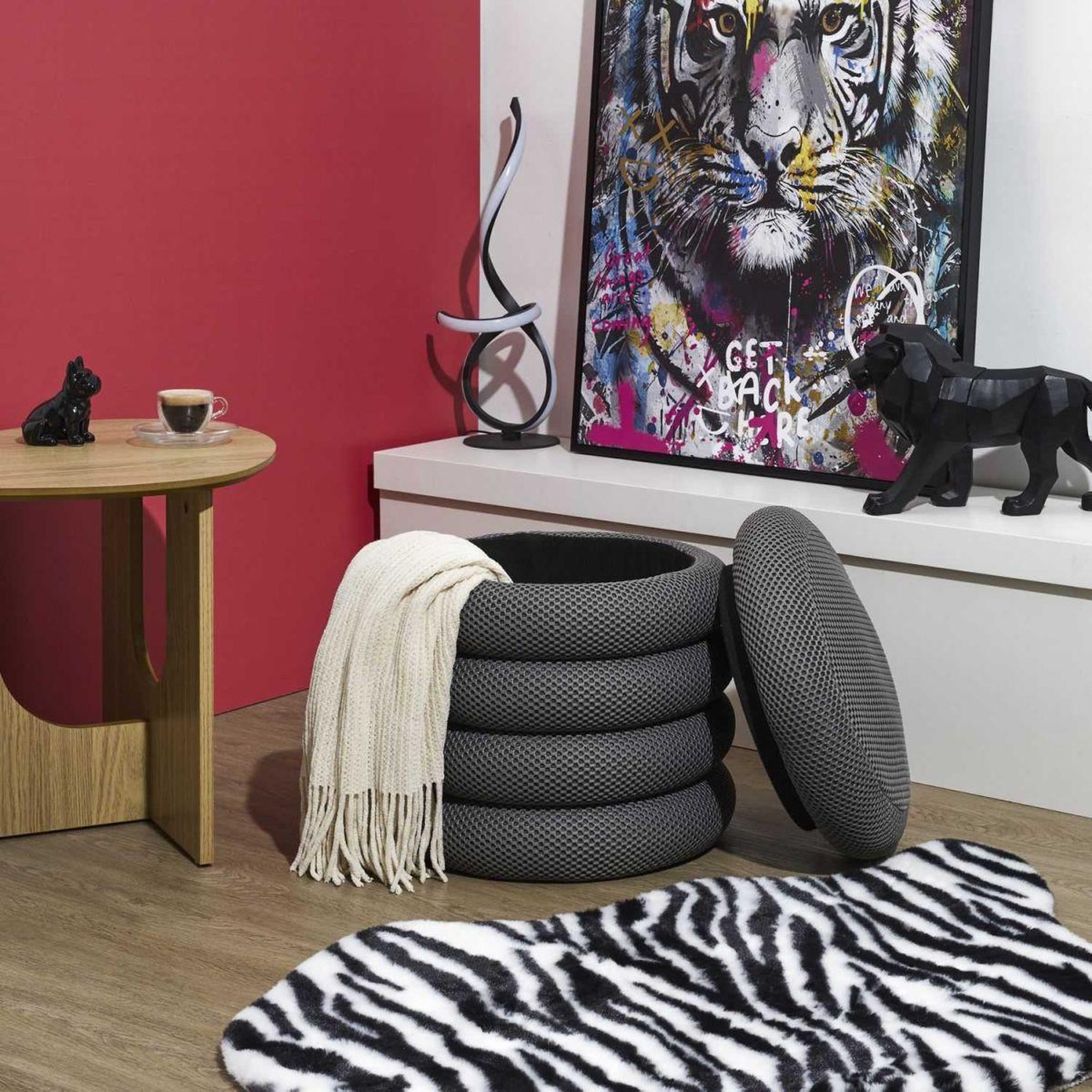 Voir la diapositive 5 : The Home Deco Factory Pouf coffre rangement  atome  42cm gris