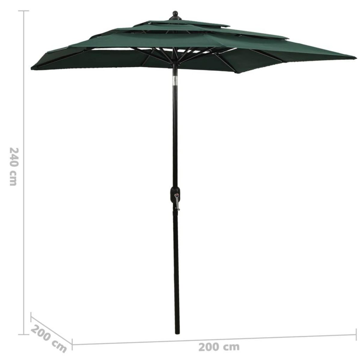 VIDAXL Parasol de jardin a 3 niveaux avec mat en aluminium vert 2x2 m