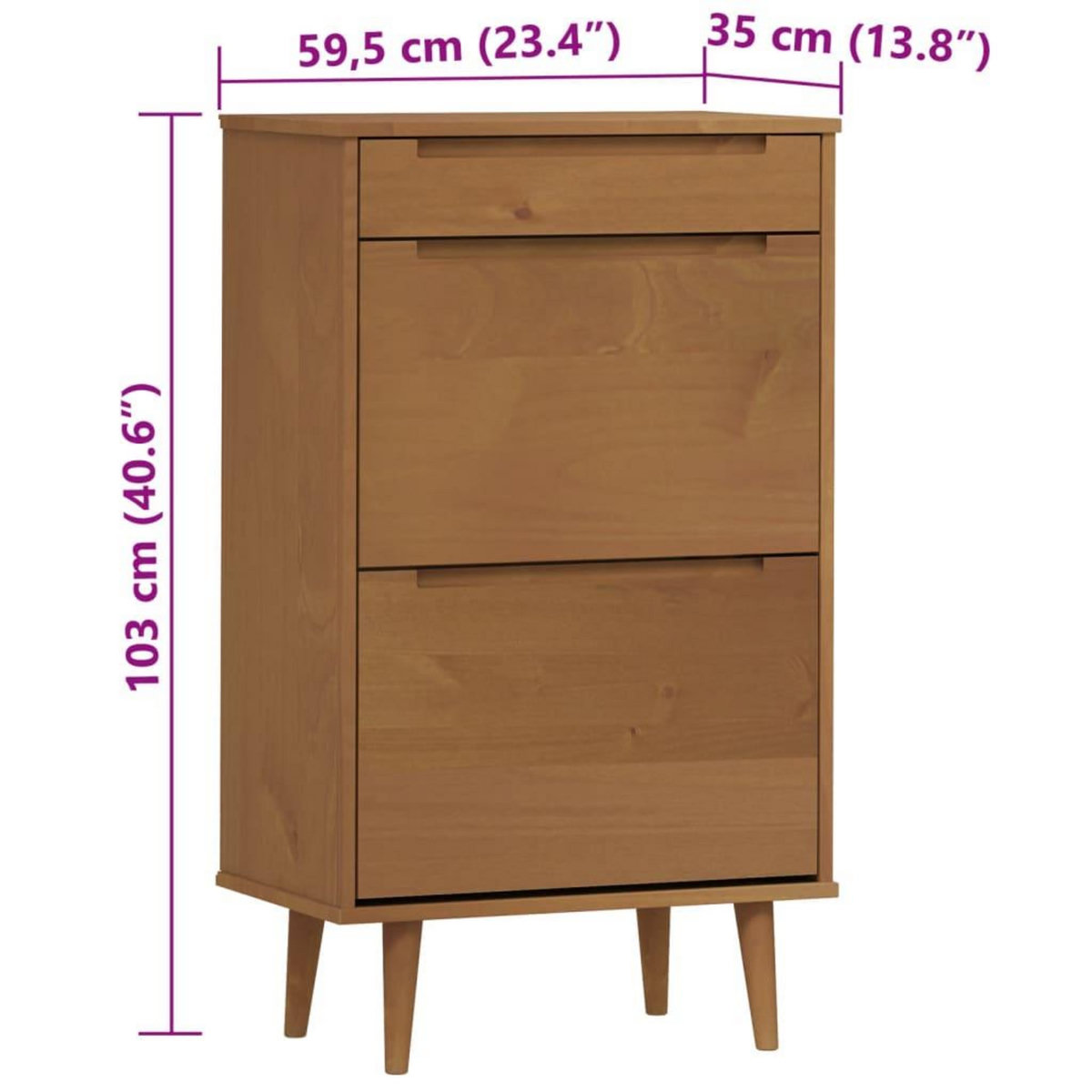 VIDAXL Armoire a chaussures MOLDE Marron 59,5x35x103 cm Bois de pin