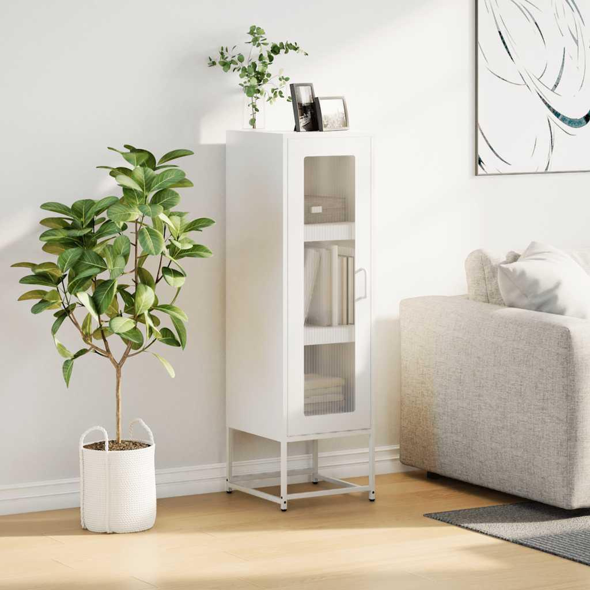 Voir la diapositive 3 : VIDAXL Buffet haut blanc 36x39x123 cm acier lamine a froid