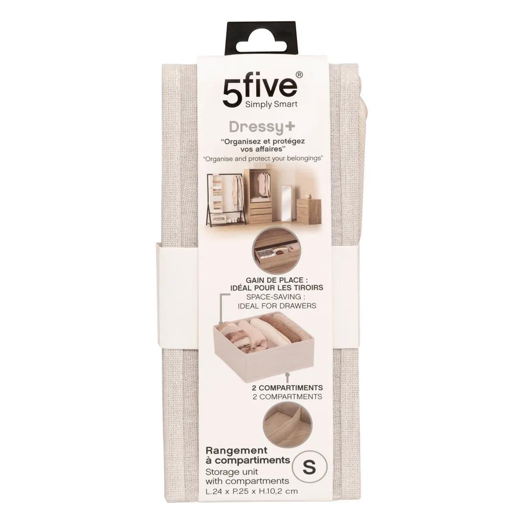 Voir la diapositive 4 : FIVE Rangement tiroir 2 compartiments  dressy  24cm beige