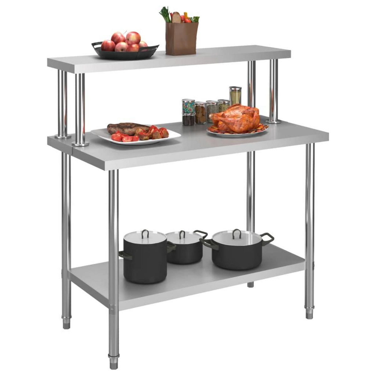 VIDAXL Table de travail de cuisine avec etagere 120x60x120 cm Inox