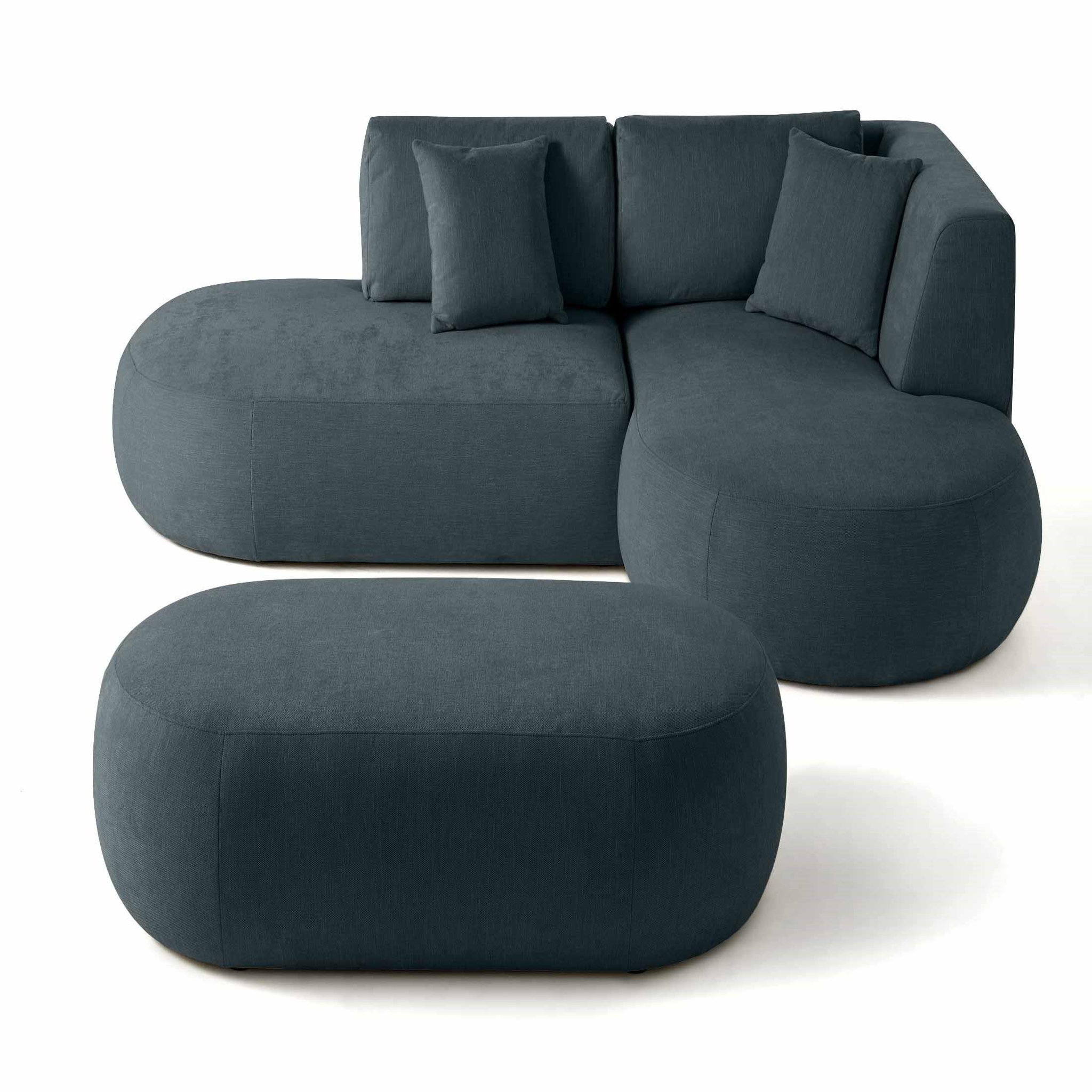 Voir la diapositive 3 : LISA DESIGN Santorini - canapé modulable d'angle droit + pouf - 4 places - en tissu texturé