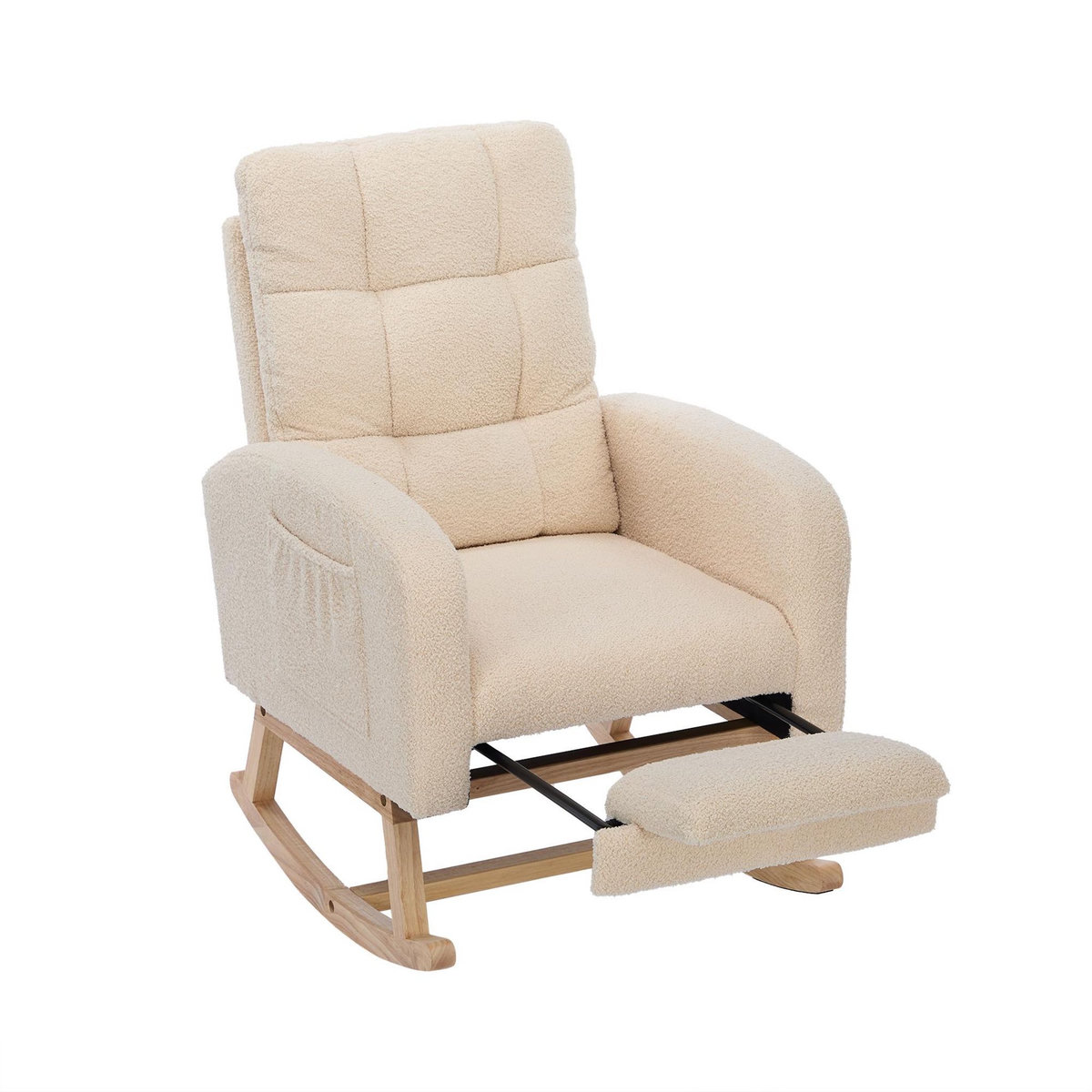 MERAX Fauteuil à Bascule Rocking Chair Avec Repose-pieds Teddy Beige