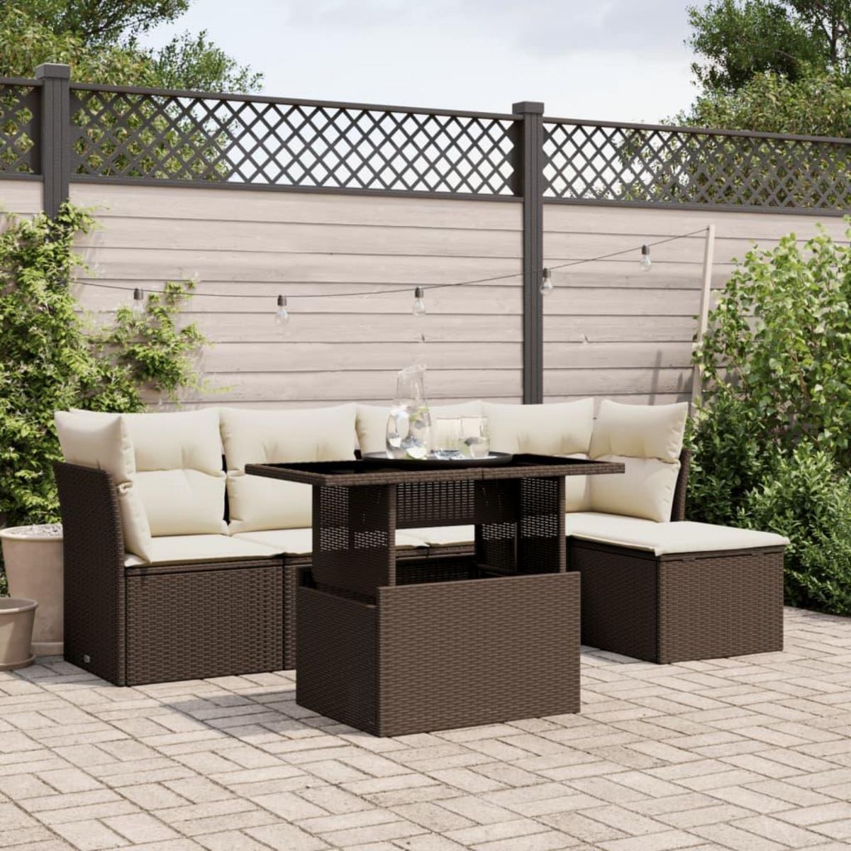 VIDAXL Salon de jardin avec coussins 6 pcs marron resine tressee