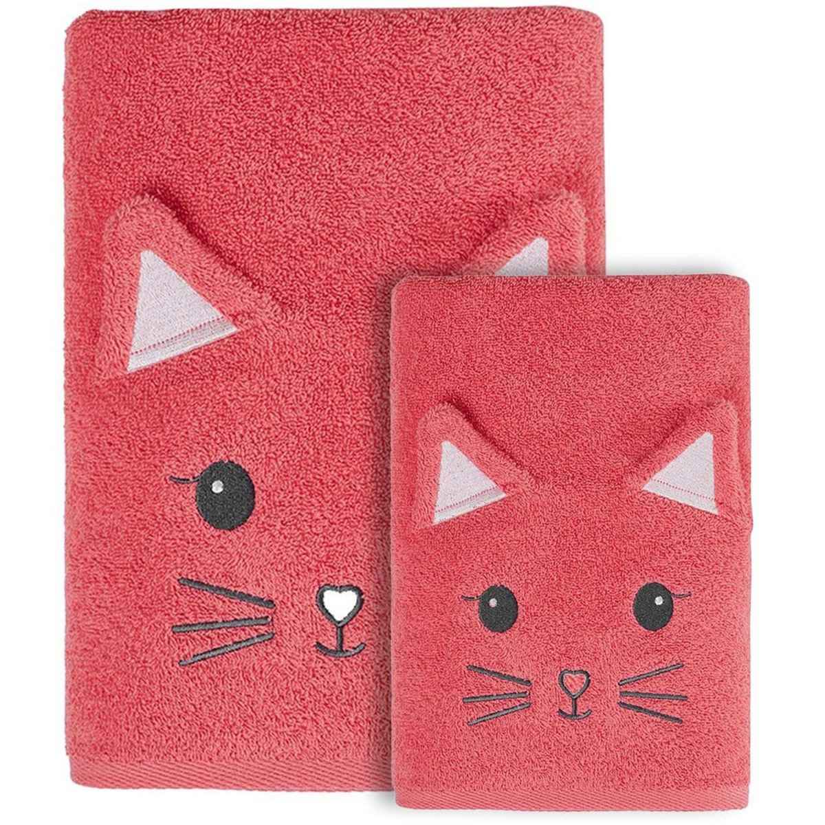 Sensei Maison Ensemble enfant 1 serviette de toilette + 1 drap de bain MISTY LE CHAT