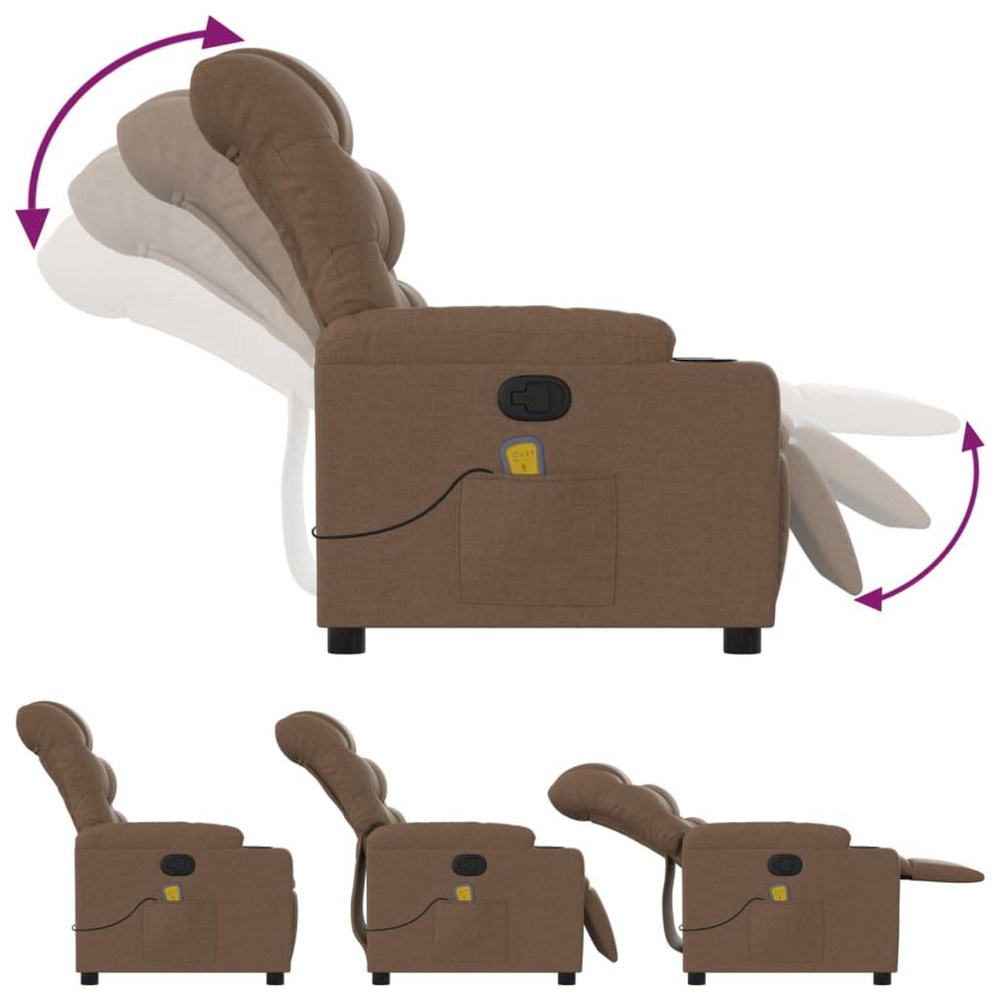 Voir la diapositive 5 : VIDAXL Fauteuil de massage inclinable Marron Tissu