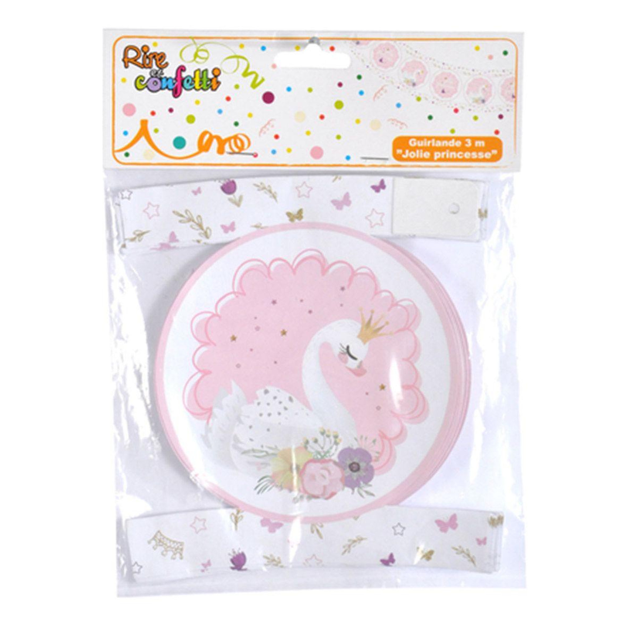 Voir la diapositive 2 : HOMEA Guirlande Imprimée  Cygne  3m Rose & Blanc