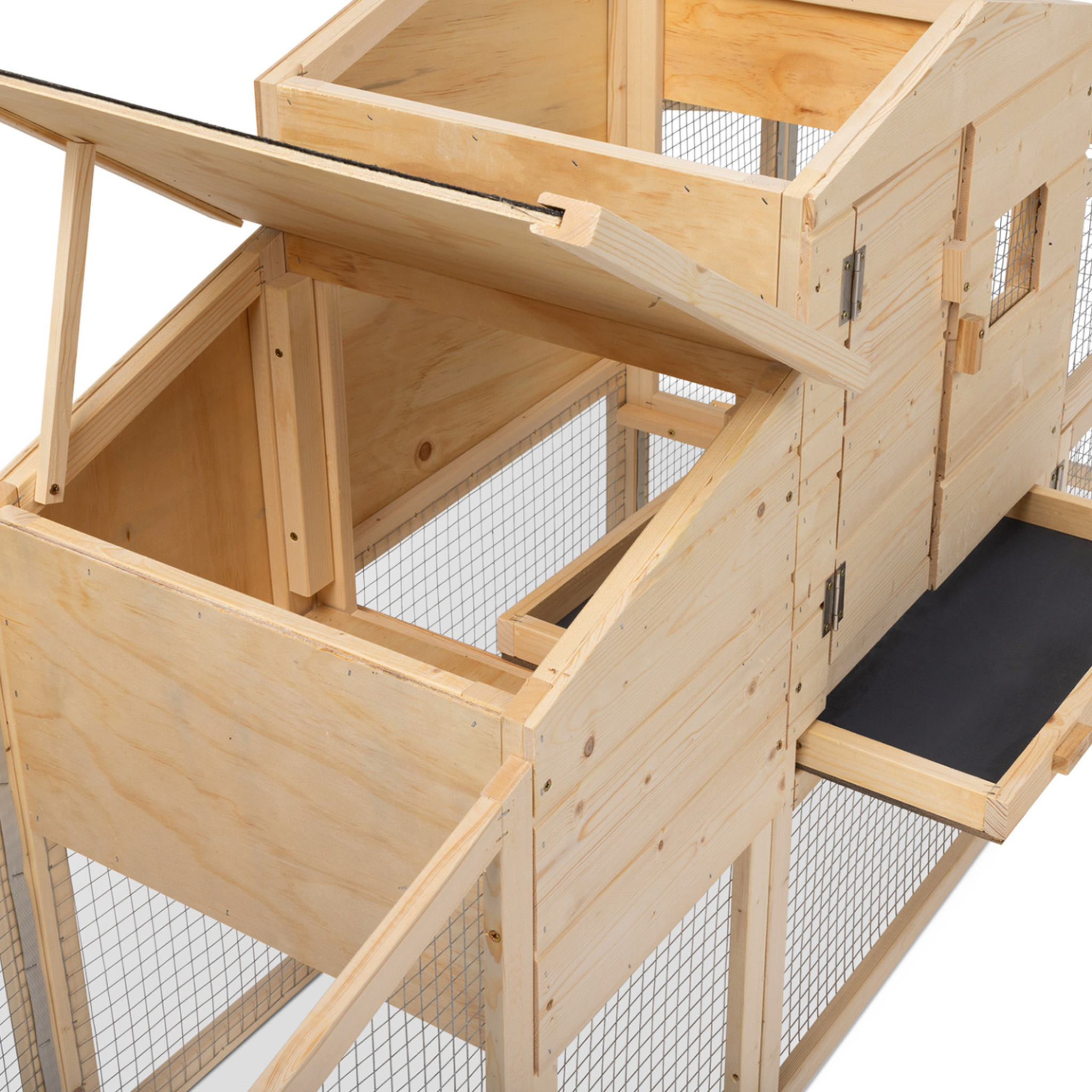 Voir la diapositive 6 : ID MARKET Poulailler clapier en bois xxl avec pondoir enclos et tiroir à déjections 3 poules