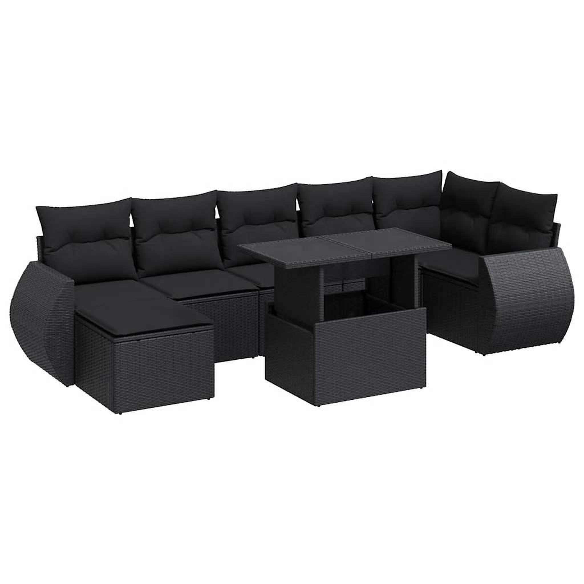 Voir la diapositive 2 : VIDAXL Salon de jardin 8 pcs avec coussins noir resine tressee
