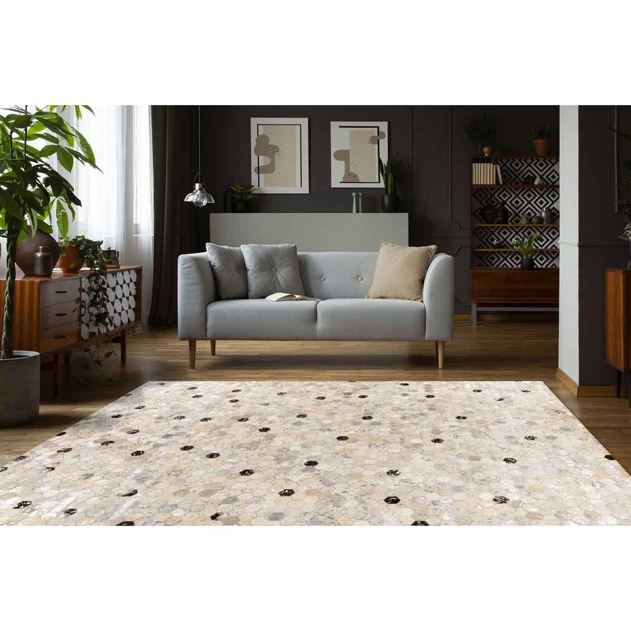Voir la diapositive 5 : Paris Prix Tapis fait main en cuir à poils ras  ravi  argent & gris
