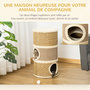 Voir la diapositive 4 : PAWHUT Arbre à chat cylindrique - tour à griffer pour chat - arbre à chat tour - Tonneau griffoir - 3 niches + plateforme - sisal corde d'algues beige