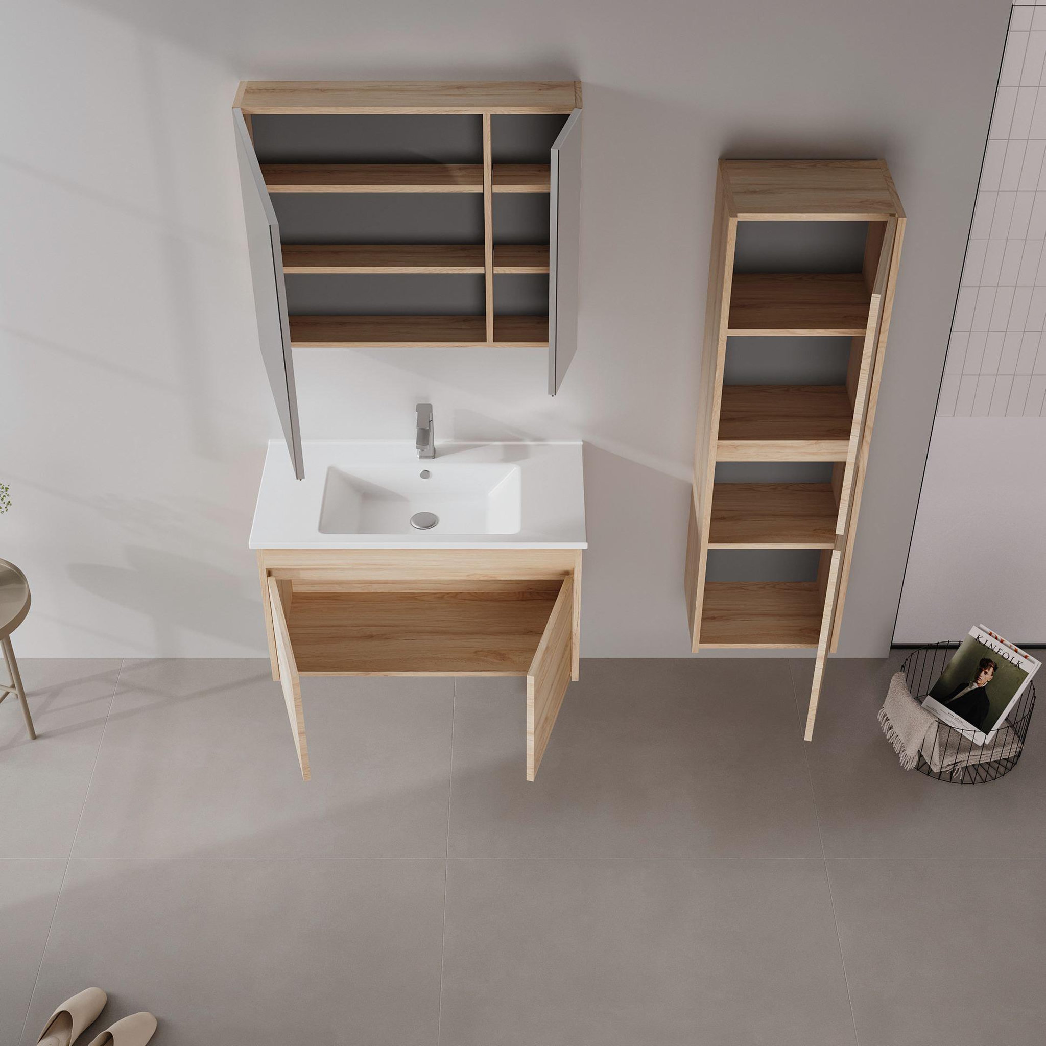 Voir la diapositive 3 : Habitat et Jardin Meuble avec simple vasque et miroir  Side 85 v2  - 85 x 45 x 52 cm - Oak