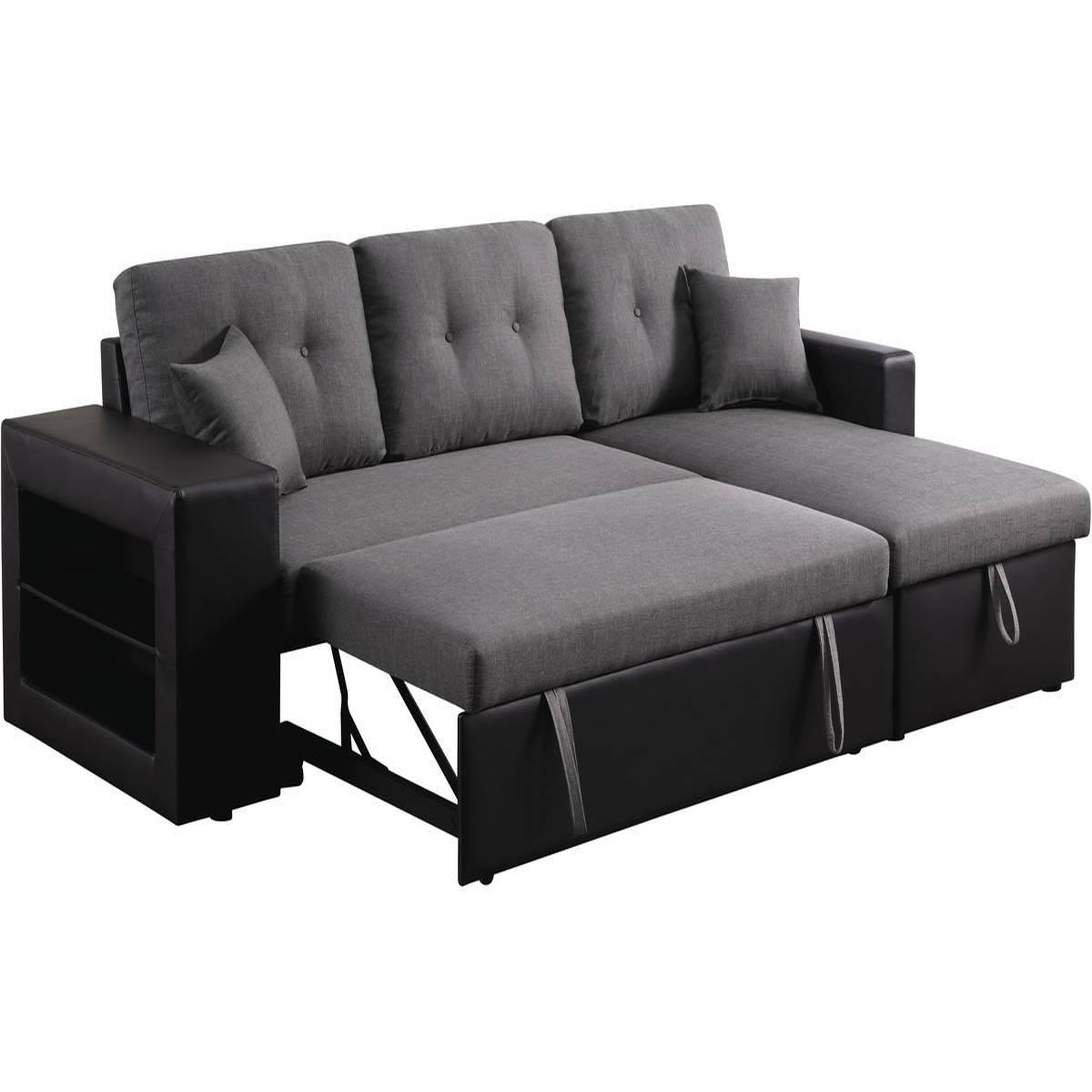 Voir la diapositive 4 : Habitat et Jardin Canapé d'angle convertible/réversible  axel  - 3 places - noir/gris