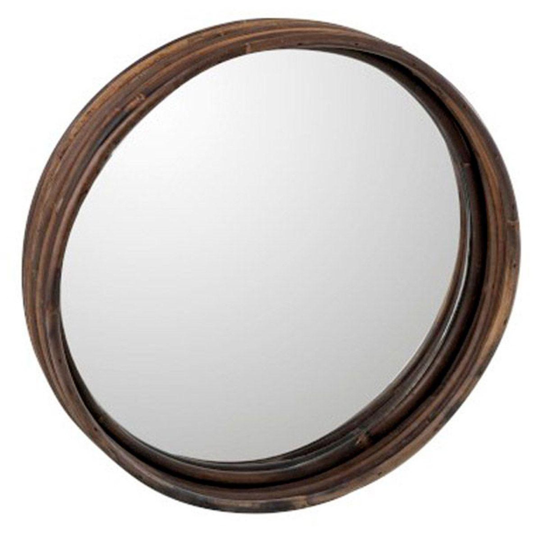 J-LINE Plateau & miroir design  rond & rotin  30cm marron