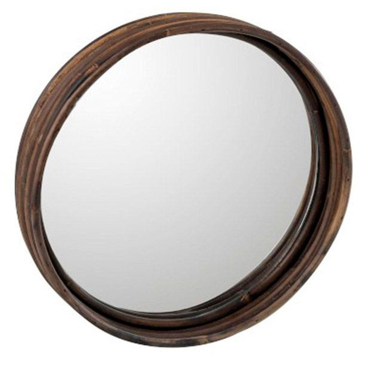 Paris Prix Plateau & Miroir Design  Rond & Rotin  30cm Marron