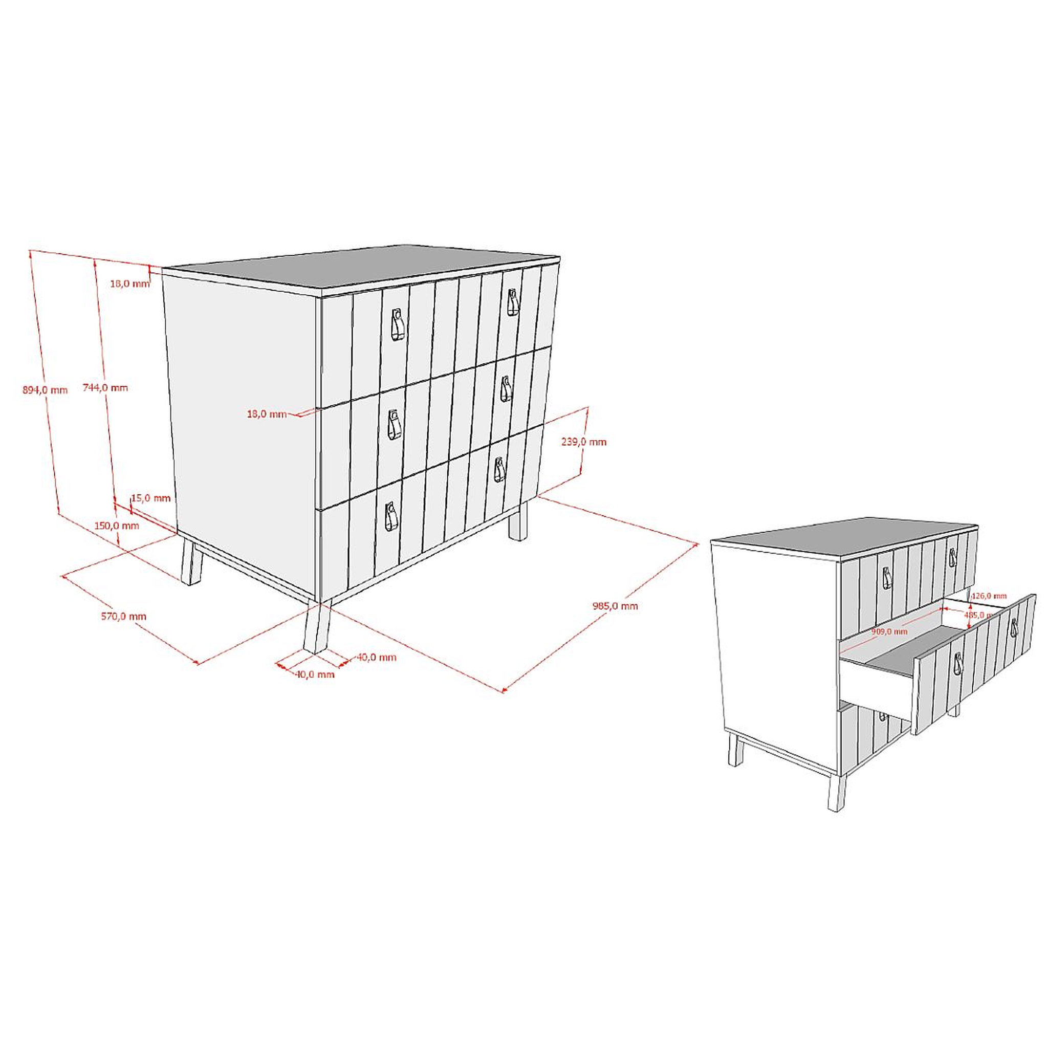 Voir la diapositive 3 : Vipack Commode sezane 3 tiroirs clay/noix