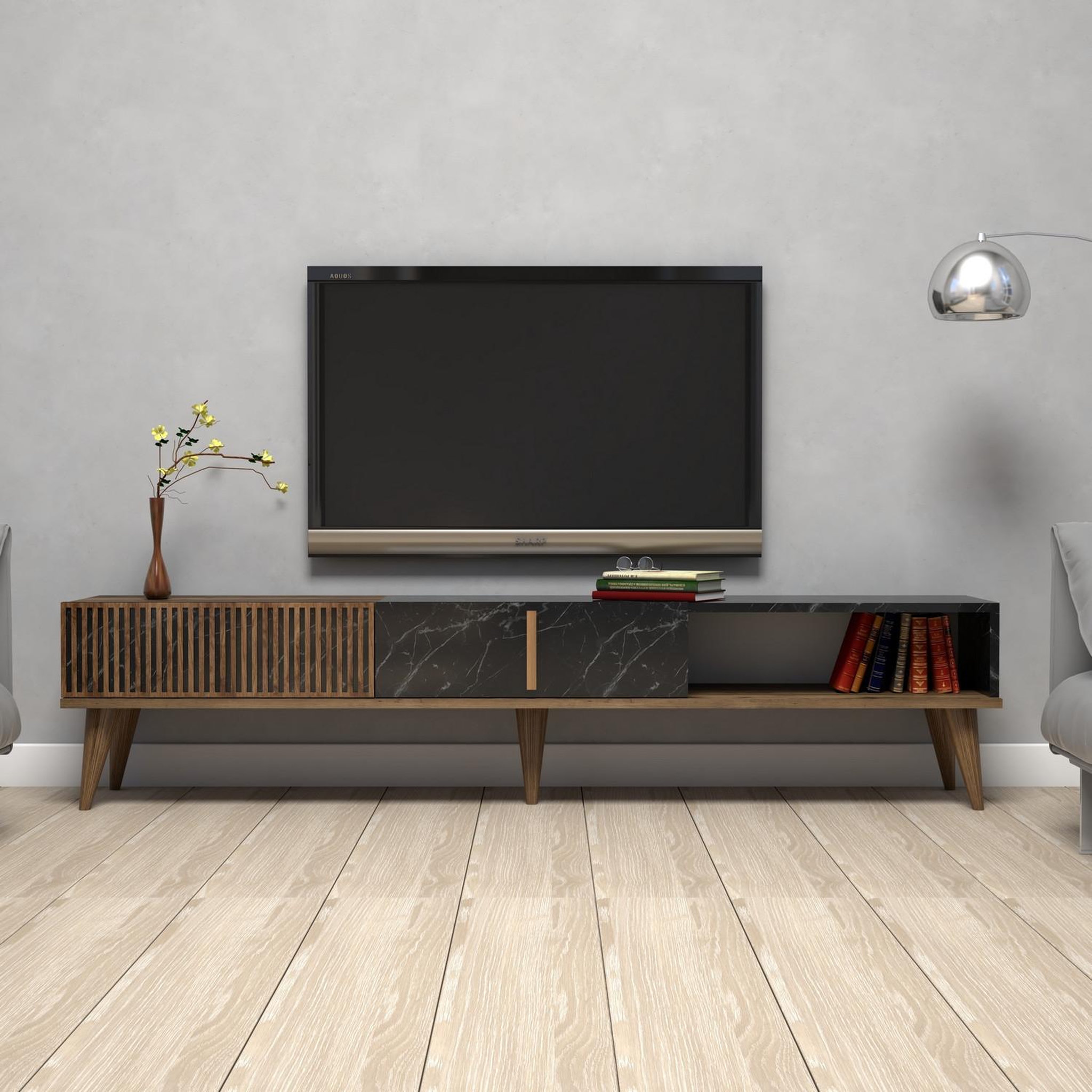 Voir la diapositive 2 : Habitat et Jardin Meuble tv en bois  milan  - 180 x 35 x 40 cm - noyernoir