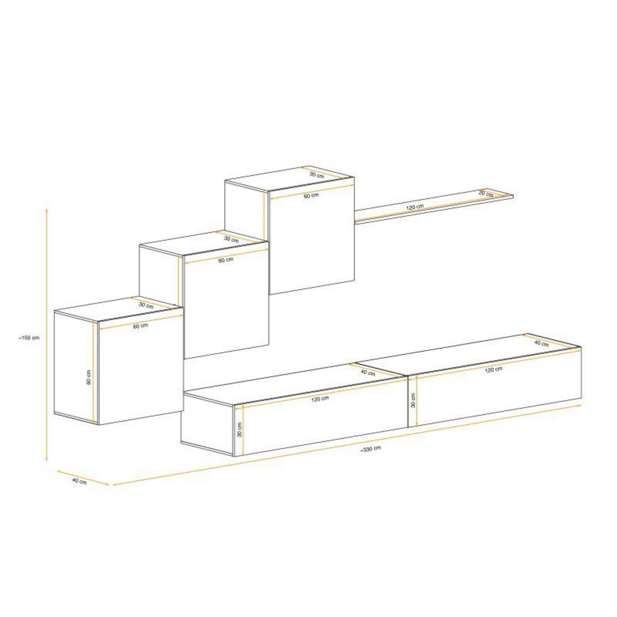 Paris Prix Meuble TV Mural Design  Switch X  330cm Blanc