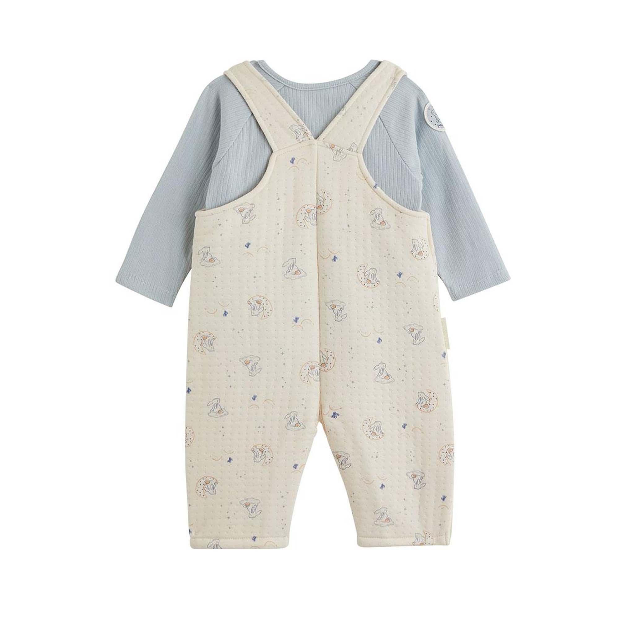 Voir la diapositive 2 : PETIT BEGUIN Ensemble salopette bébé en coton matelassé et t-shirt voix lactée