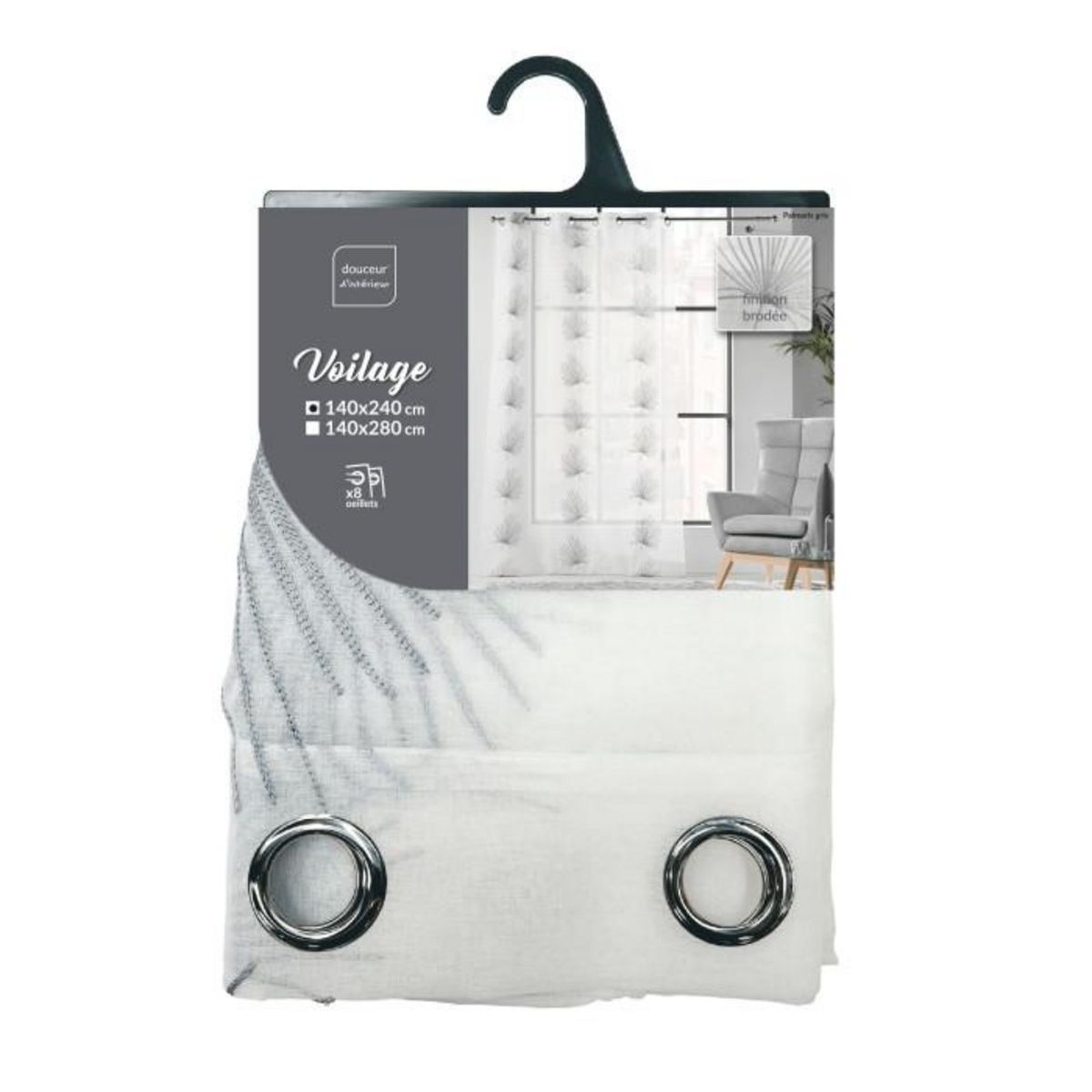 Paris Prix Rideau Voilage à Œillets  Palmaris  140x240cm Gris