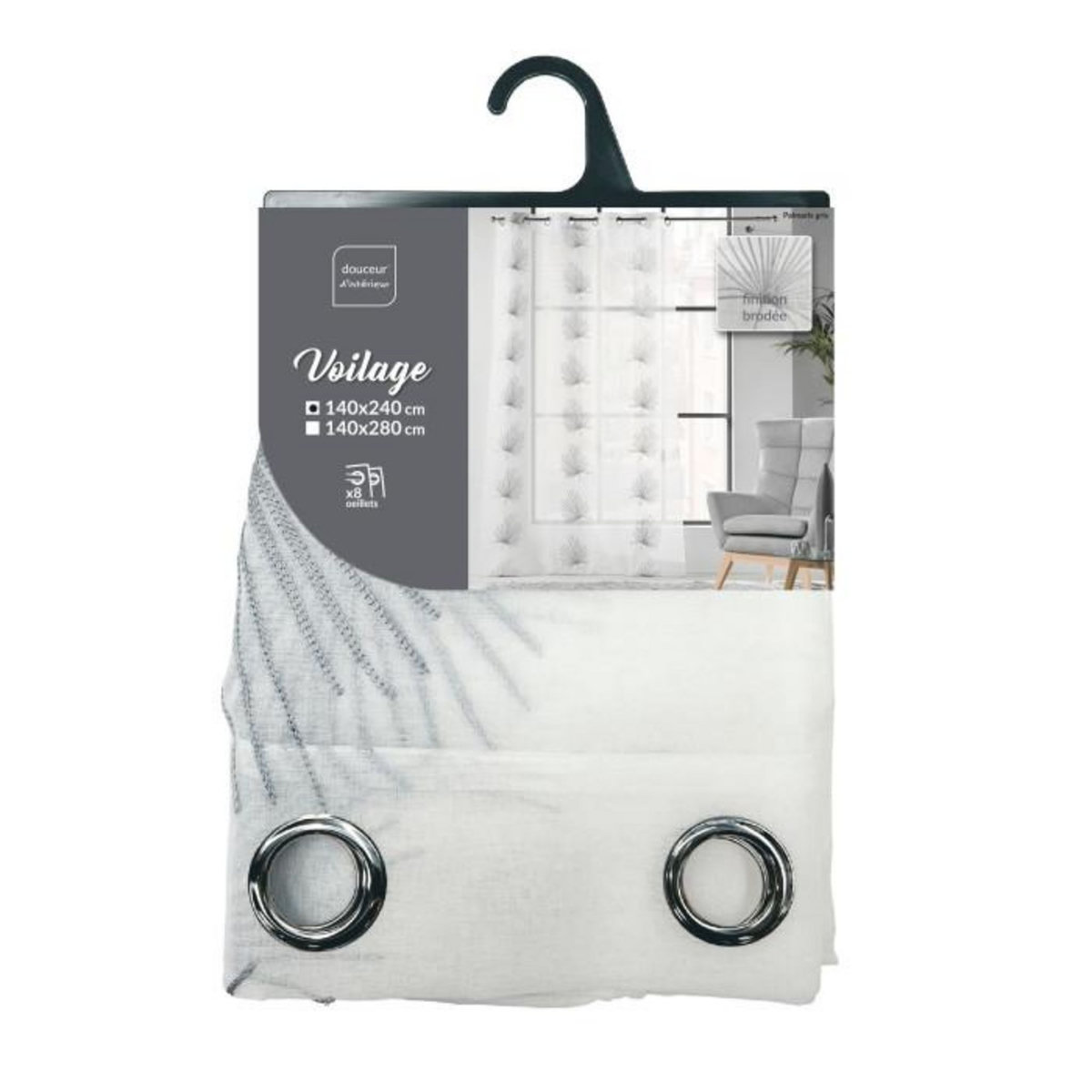 Paris Prix Rideau Voilage à Œillets  Palmaris  140x240cm Gris