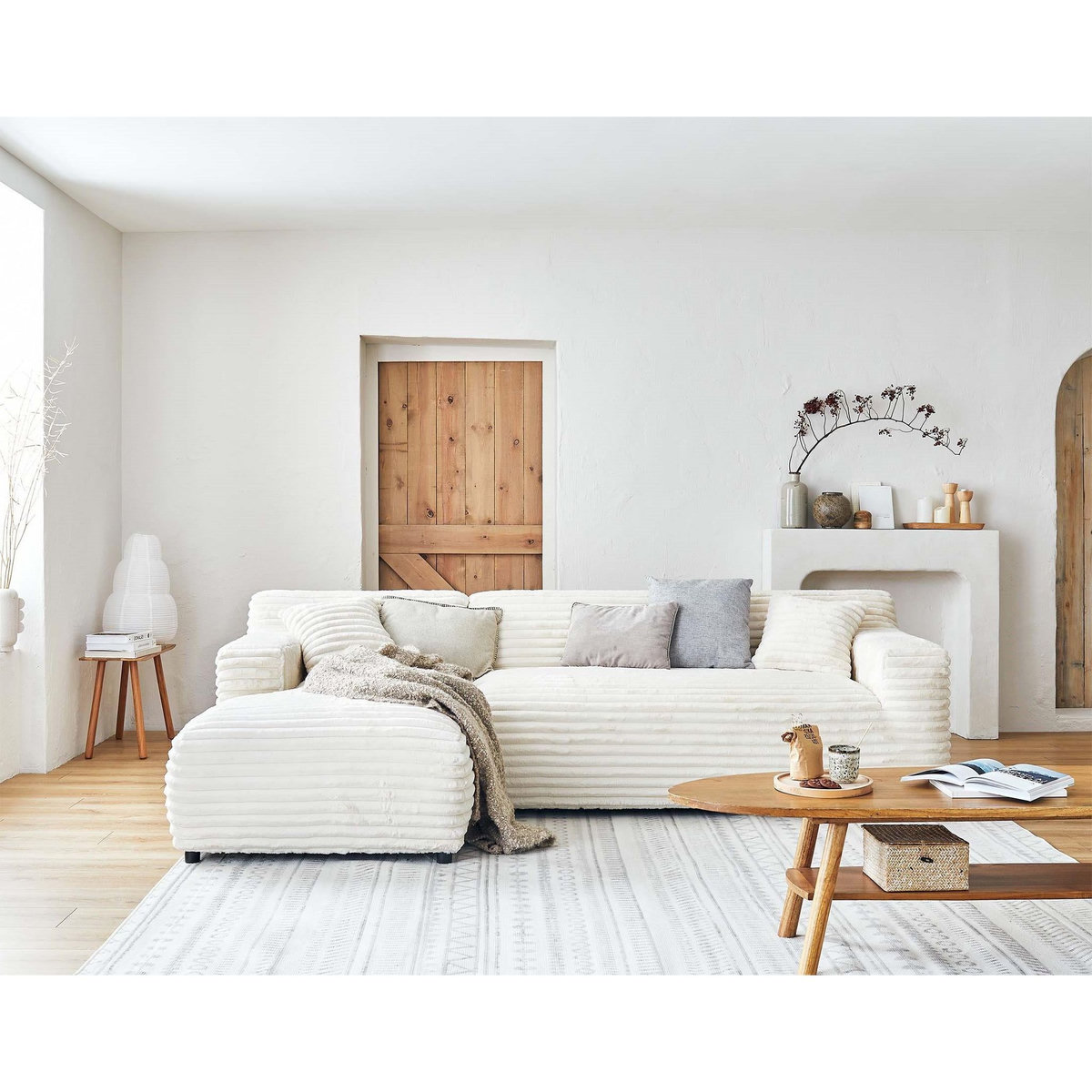 LISA DESIGN Laponie - canapé d'angle gauche - 4 places - en fausse fourrure côtelée