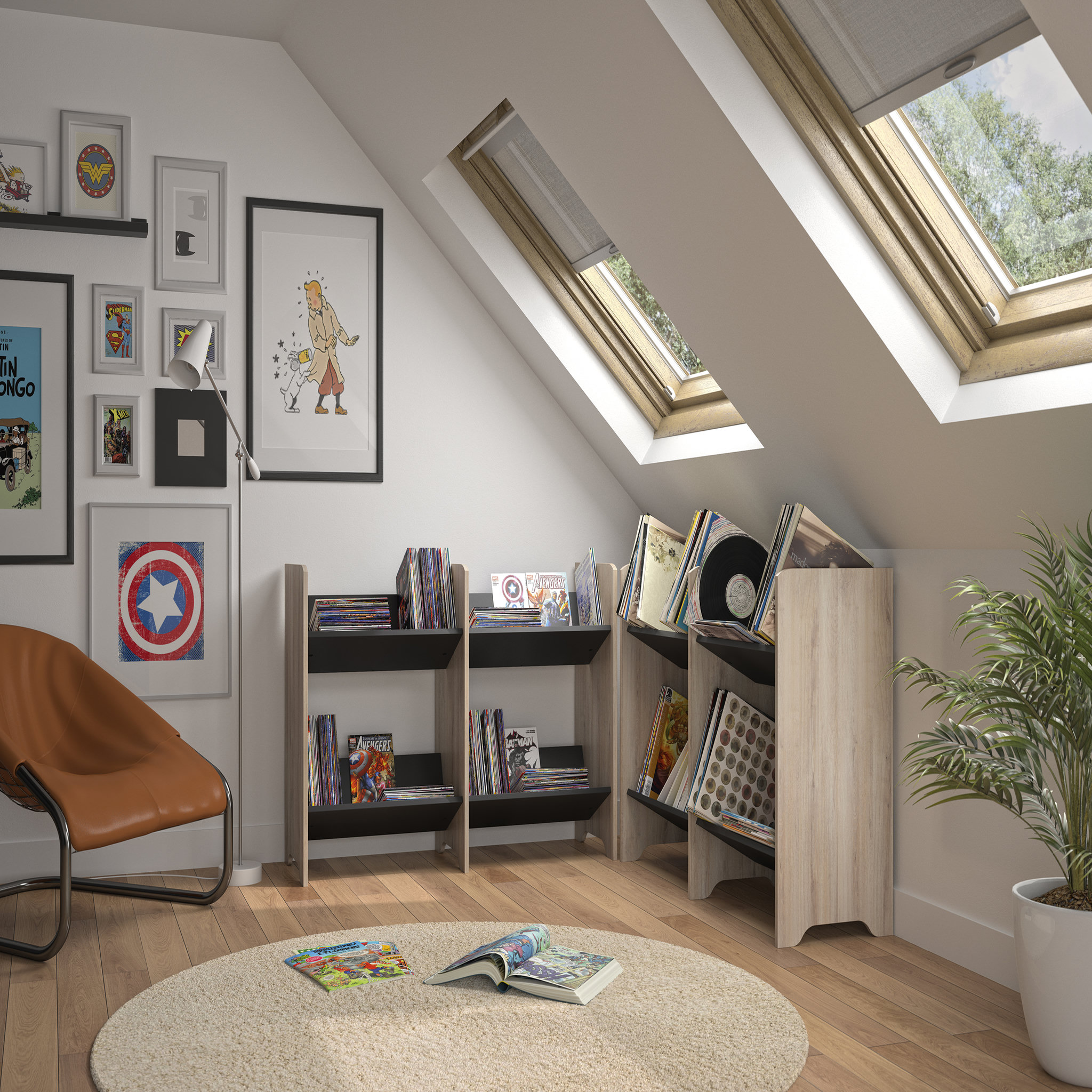 Voir la diapositive 3 : Meuble de rangement pour vinyles L119xH80xP40cm ATLANTA