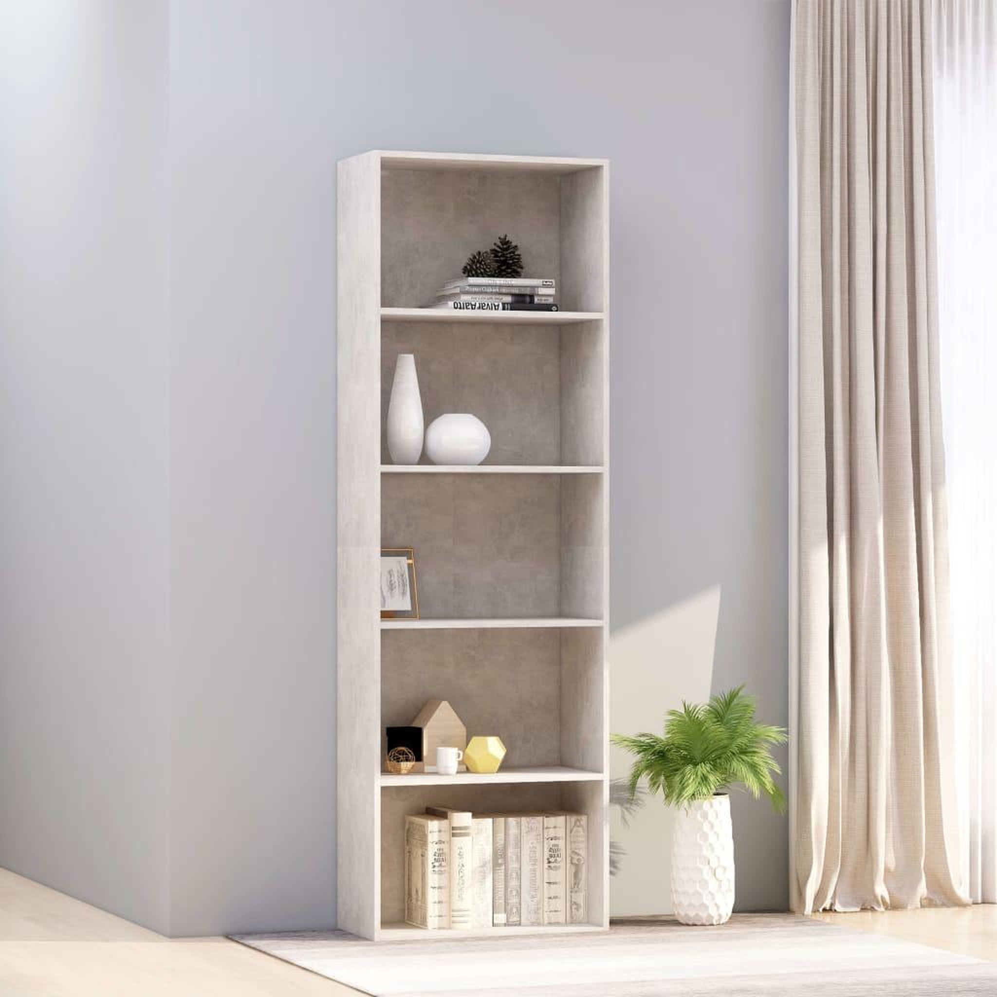 Voir la diapositive 1 : VIDAXL Bibliotheque a 5 niveaux Gris beton 60x30x189cm Bois ingenierie