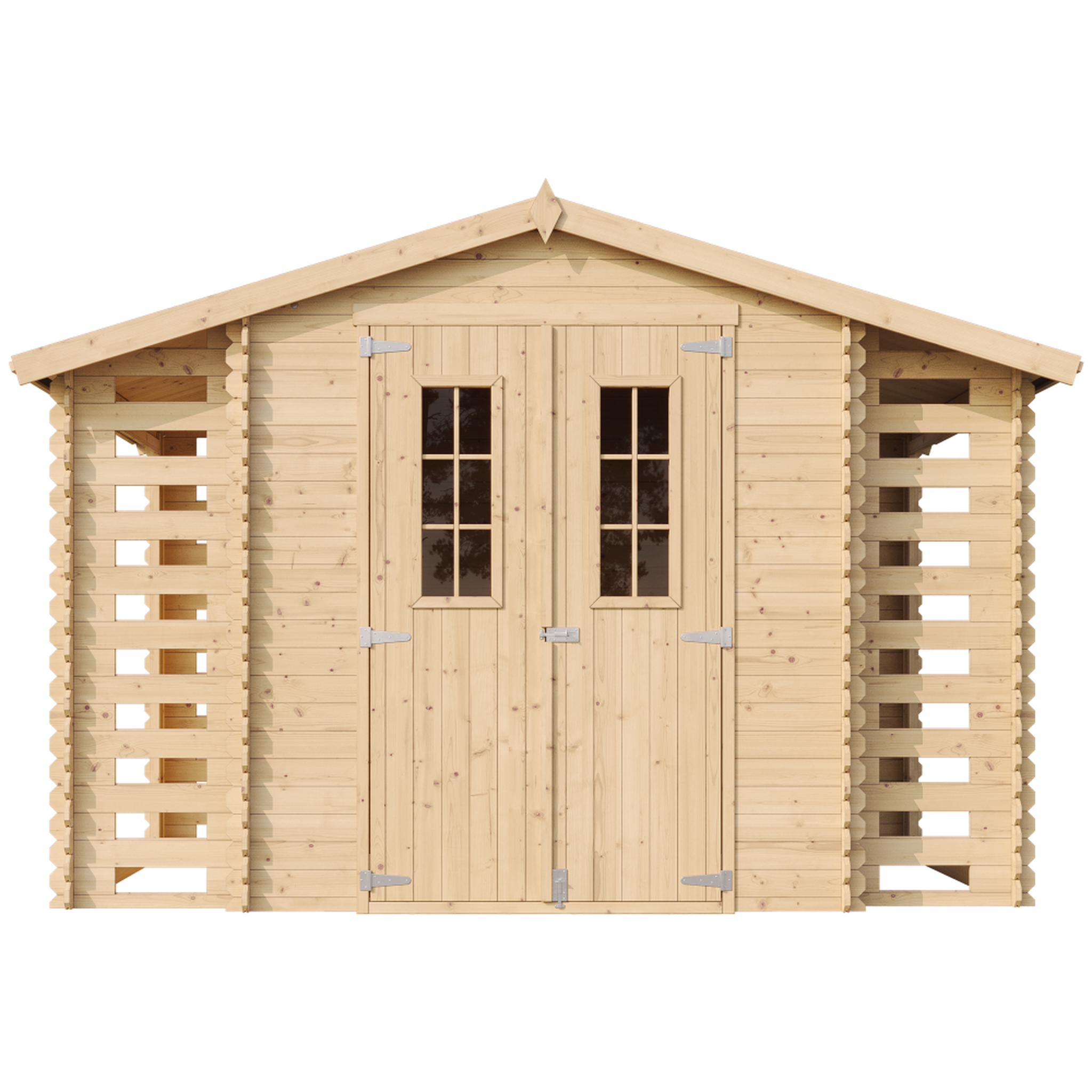 Voir la diapositive 2 : TIMBELA Abri de jardin en bois et range bûches extérieur avec sol traité - 3,53 + 0,97+0,97 m2 m391c+m391g