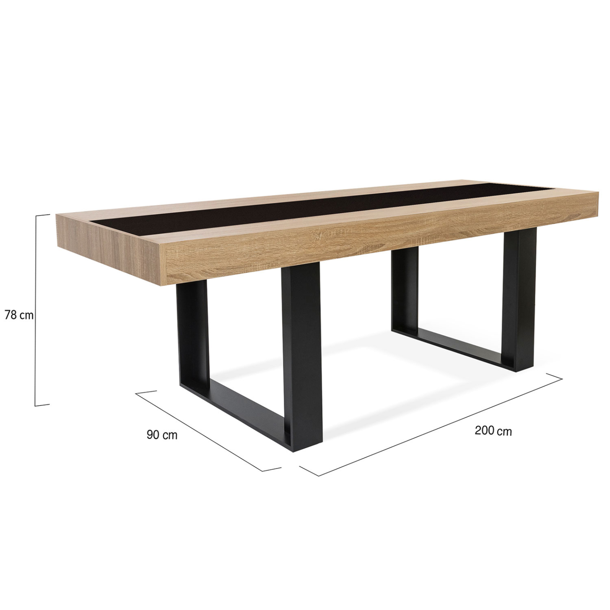 Voir la diapositive 4 : ID MARKET Table à manger rectangle phoenix 8 personnes bois et noir bande centrale noire 200 cm