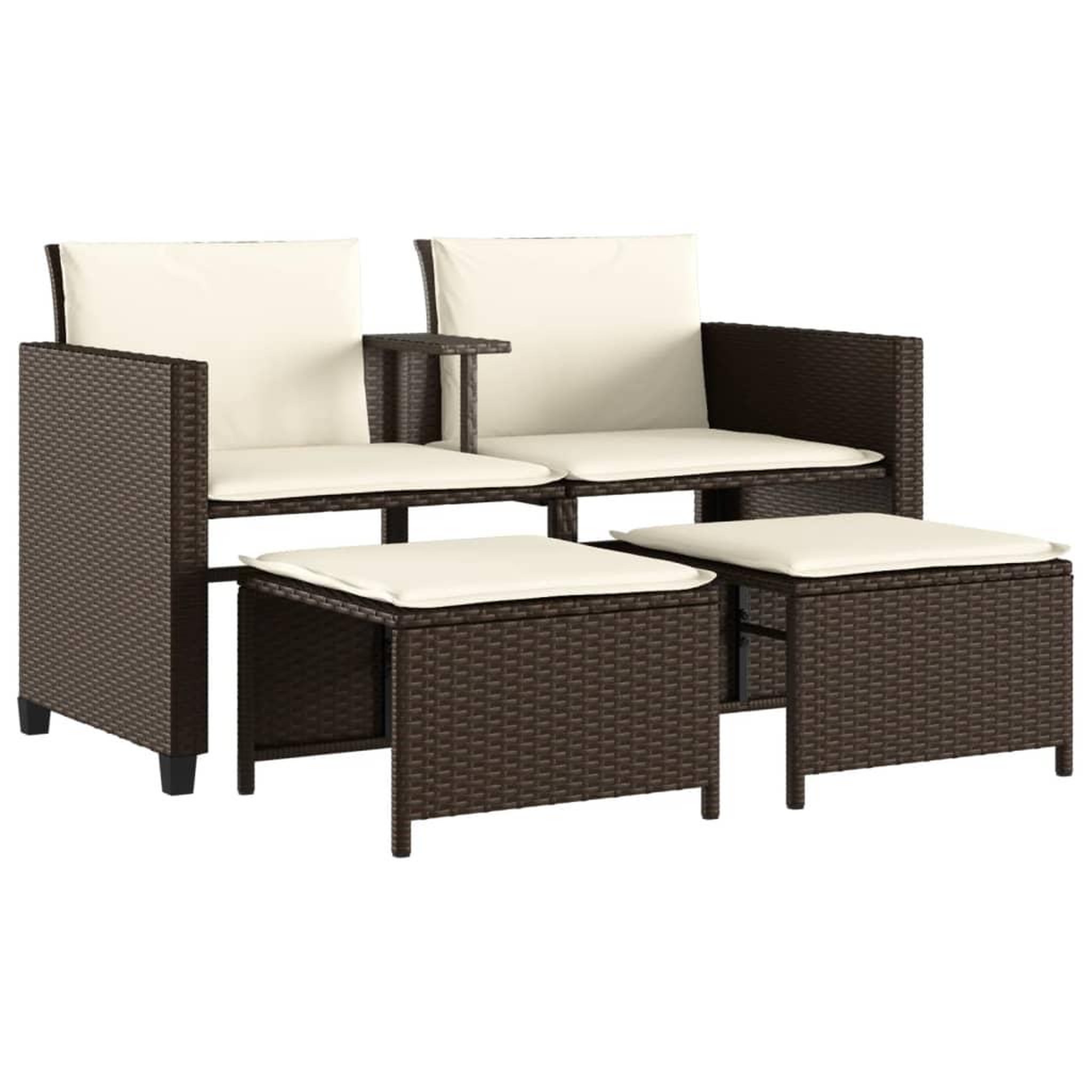 Voir la diapositive 2 : VIDAXL Canape de jardin 2 places avec table et tabourets marron rotin