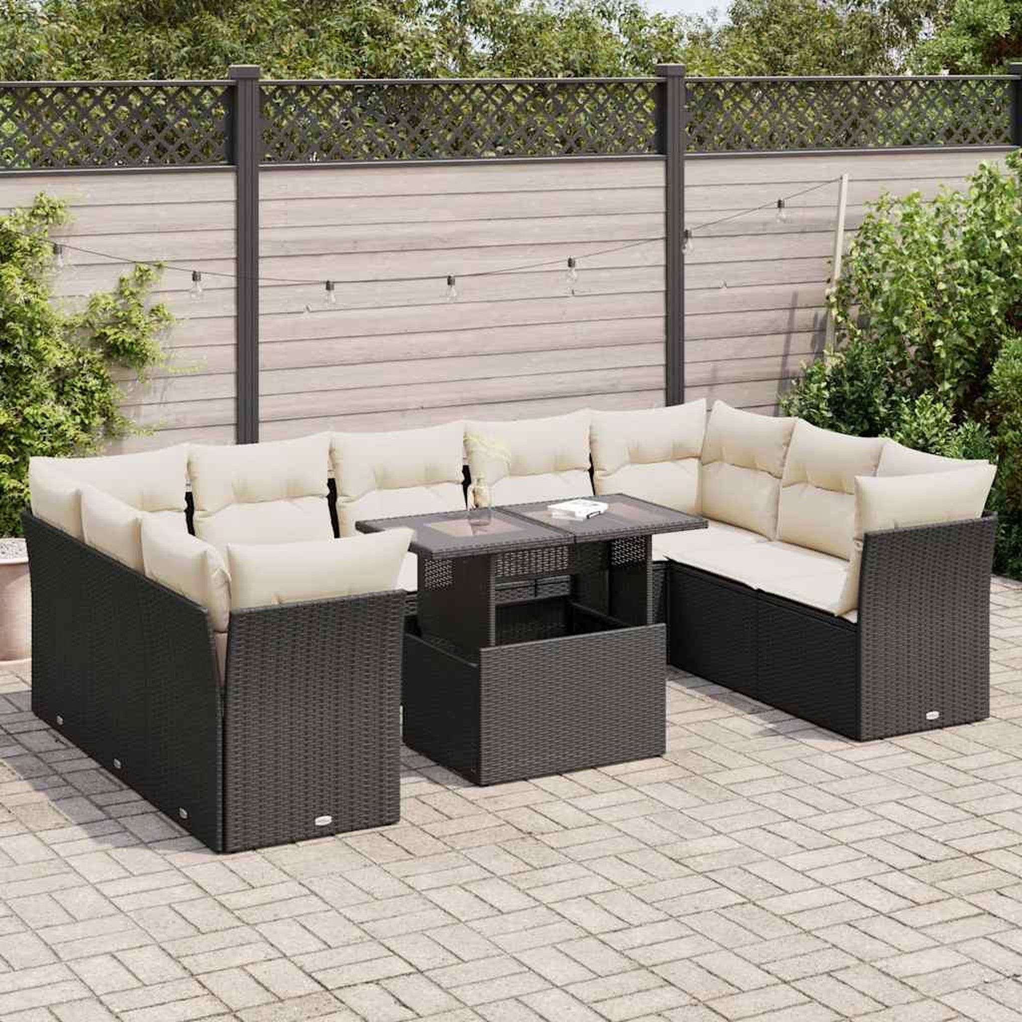 VIDAXL Salon de jardin 10 pcs avec coussins noir resine tressee