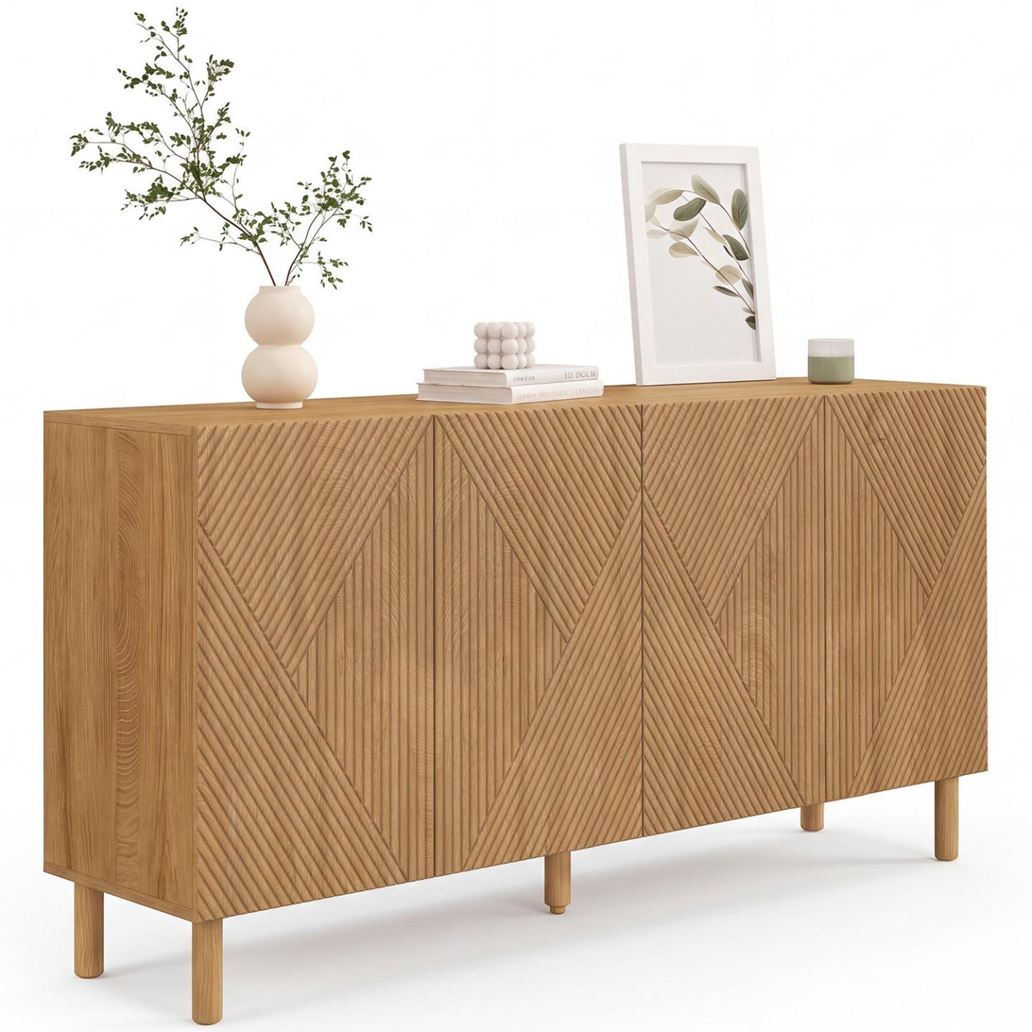 ID MARKET Buffet 160 cm himara 4 portes lattes géométriques bois clair
