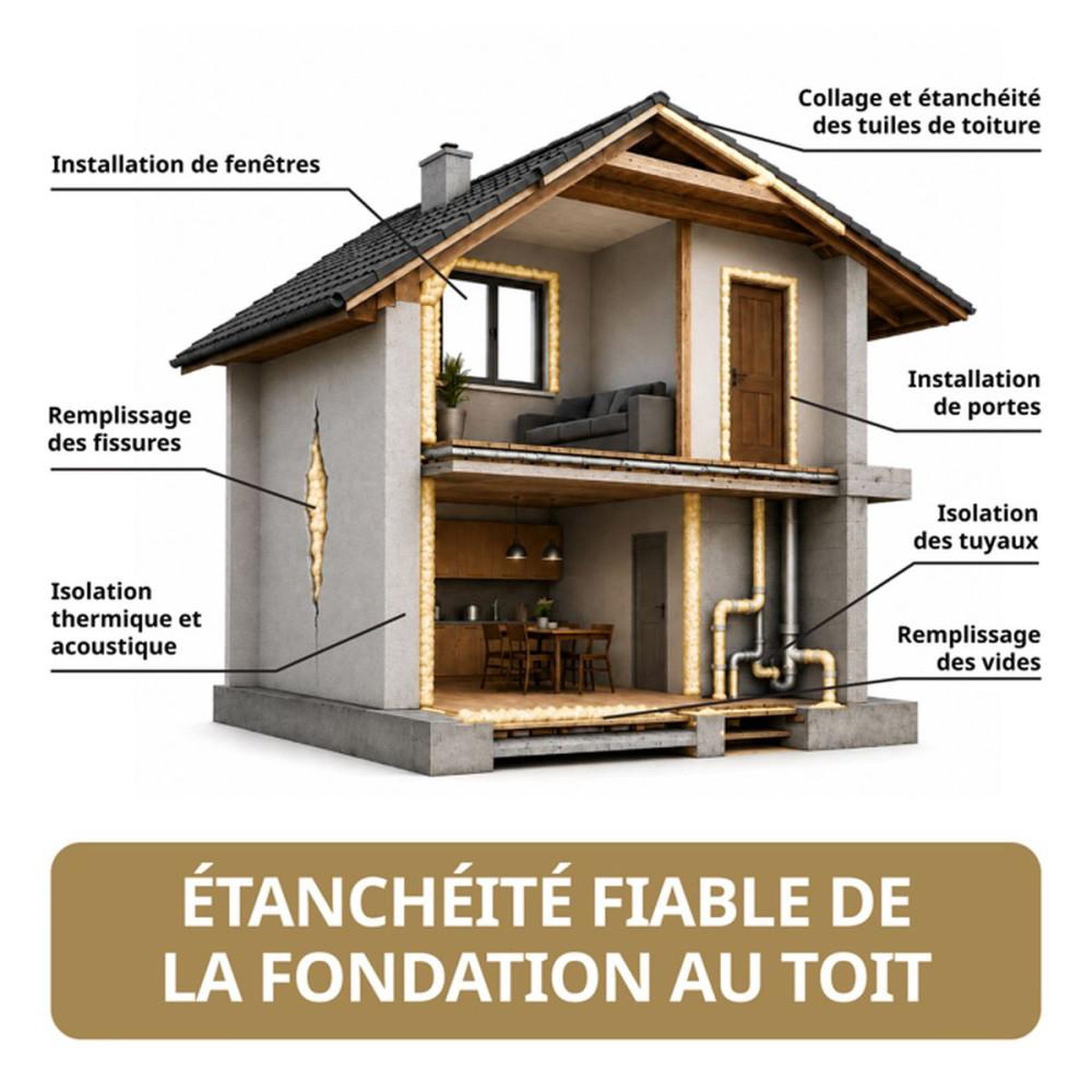 Voir la diapositive 5 : Mousse polyuréthane pistoletable toutes saisons jaune jusqu'à 65 L, application au pistolet, pour montage, étanchéité et isolation