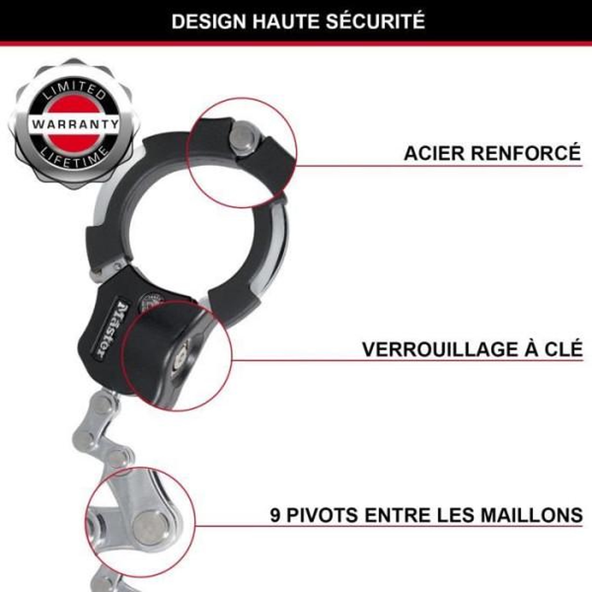 Voir la diapositive 6 : Master lock Antivol Masterlock Menottes Antivol Street Cuff en acier chromé