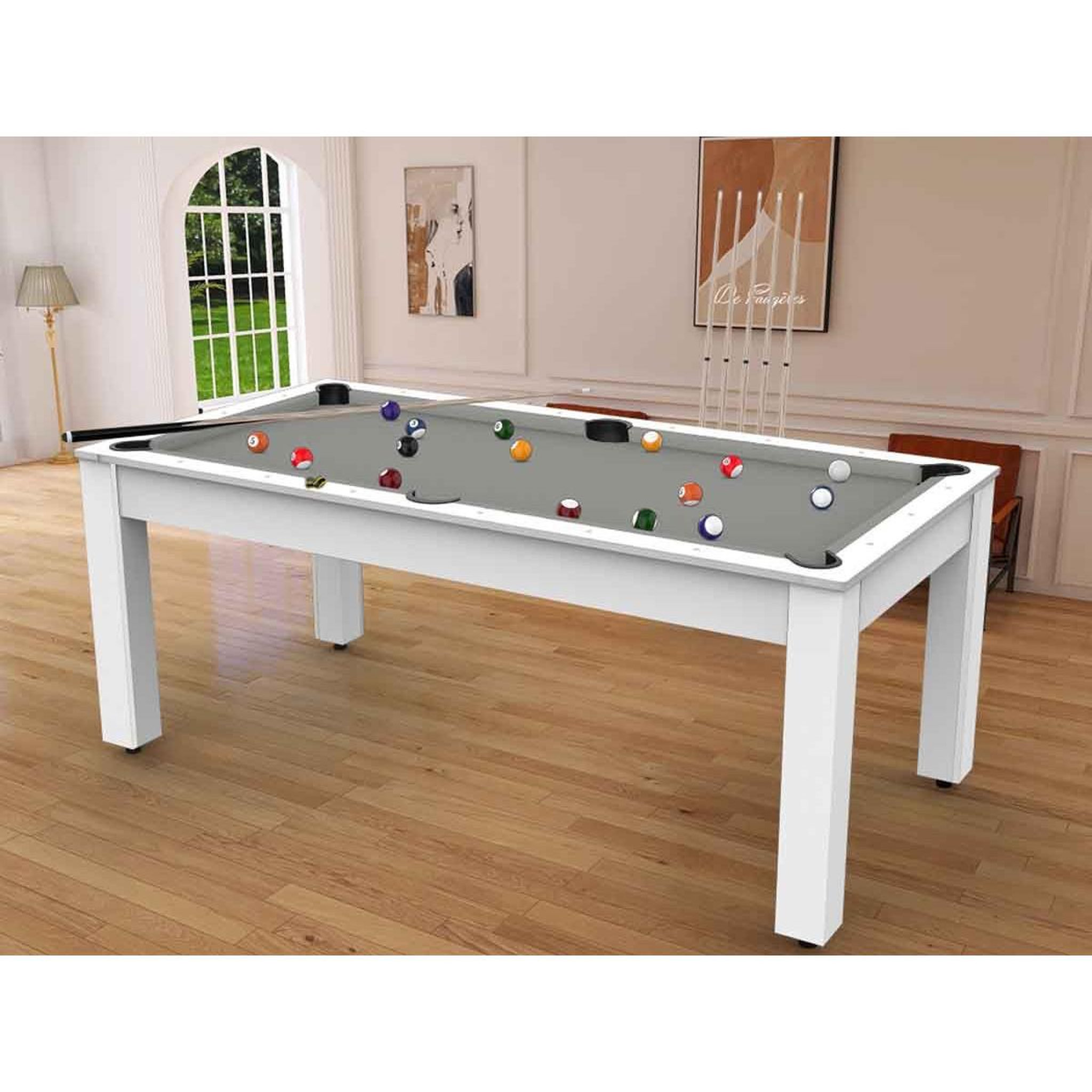Voir la diapositive 4 : DE FAUGERES Table de Billard Convertible  Oregon  213cm Blanc & Gris