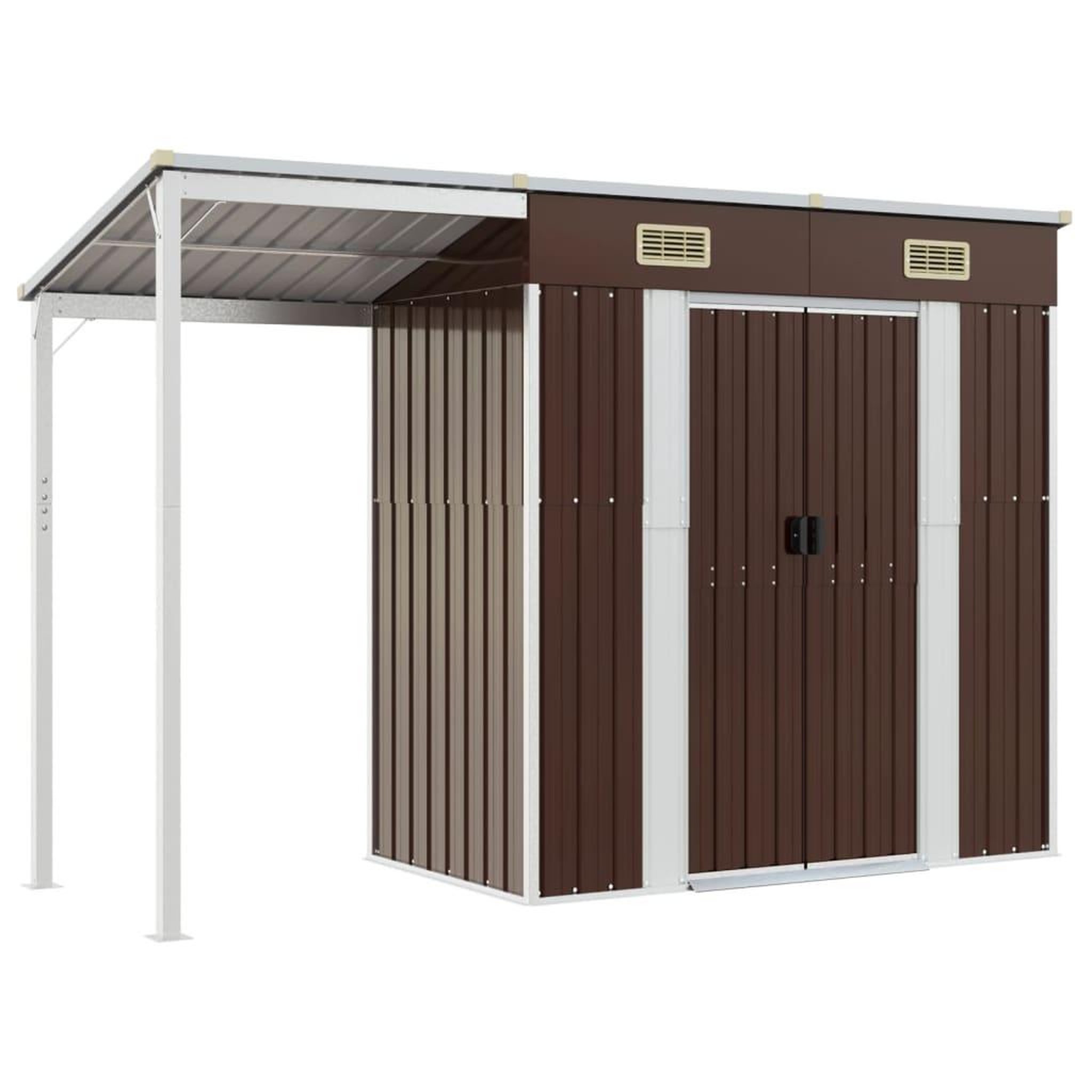 Voir la diapositive 2 : VIDAXL Abri de jardin avec toit prolonge marron 277x110,5x181 cm acier