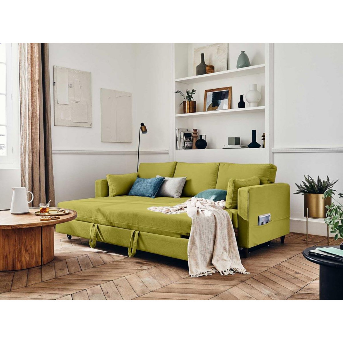 LISA DESIGN Anna - canapé droit 3 places convertible avec poche en velours