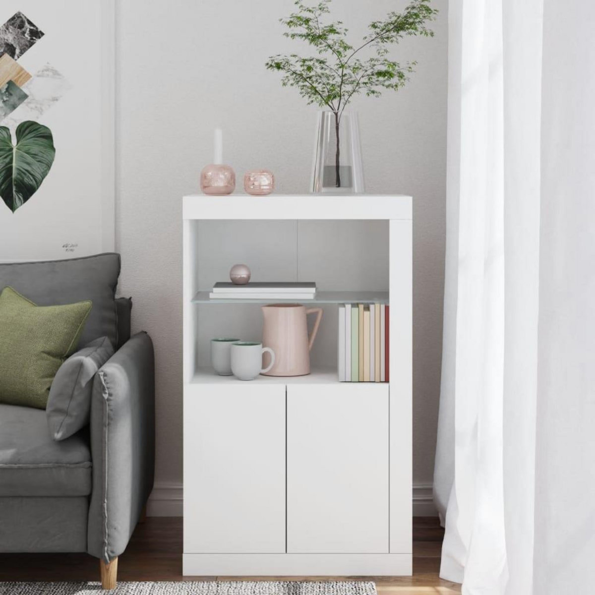 VIDAXL Armoire laterale avec eclairage LED blanc bois d'ingenierie