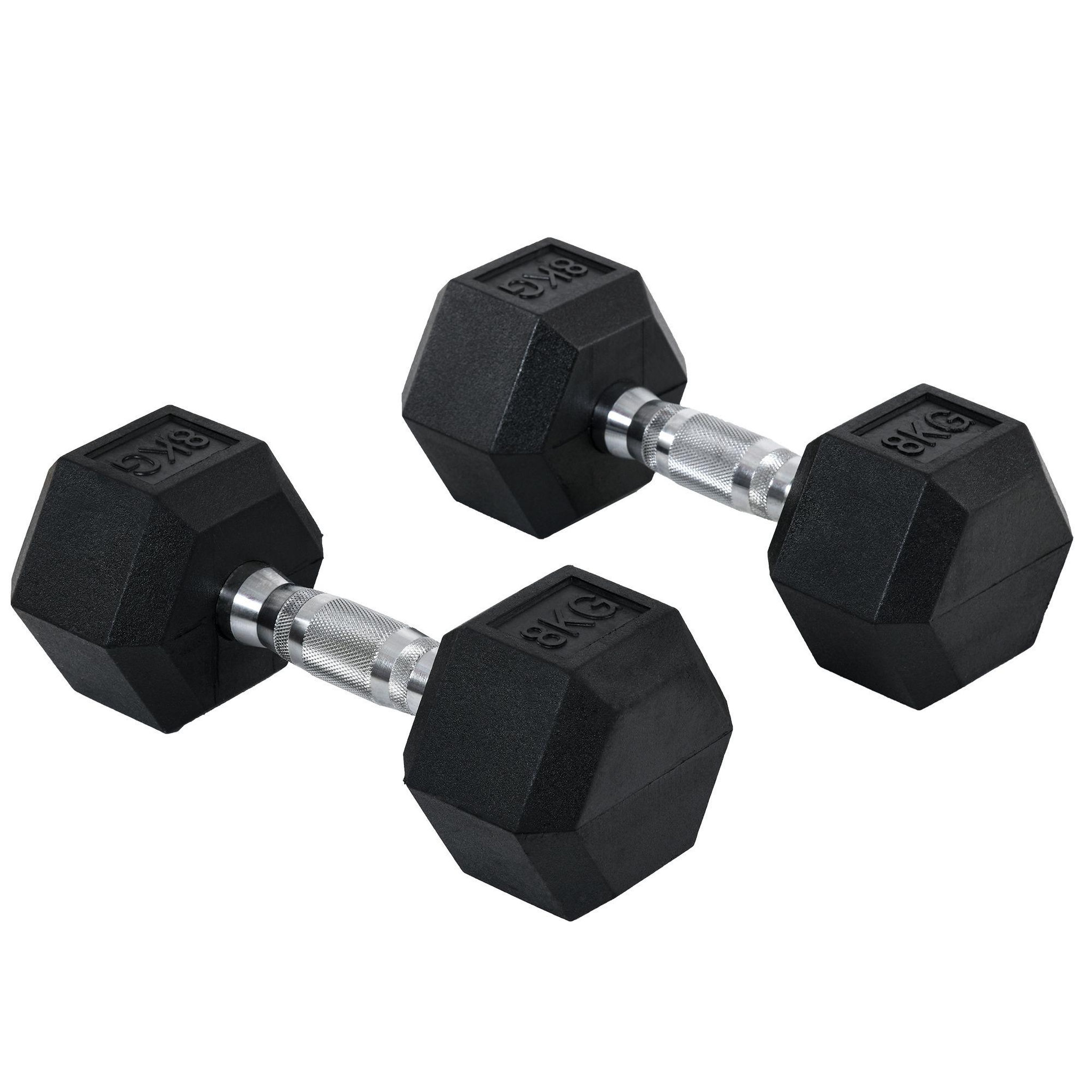 HOMCOM Ensemble d'haltères courtes total 16 kg - entraînement musculaire & haltérophilie - acier caoutchouc noir