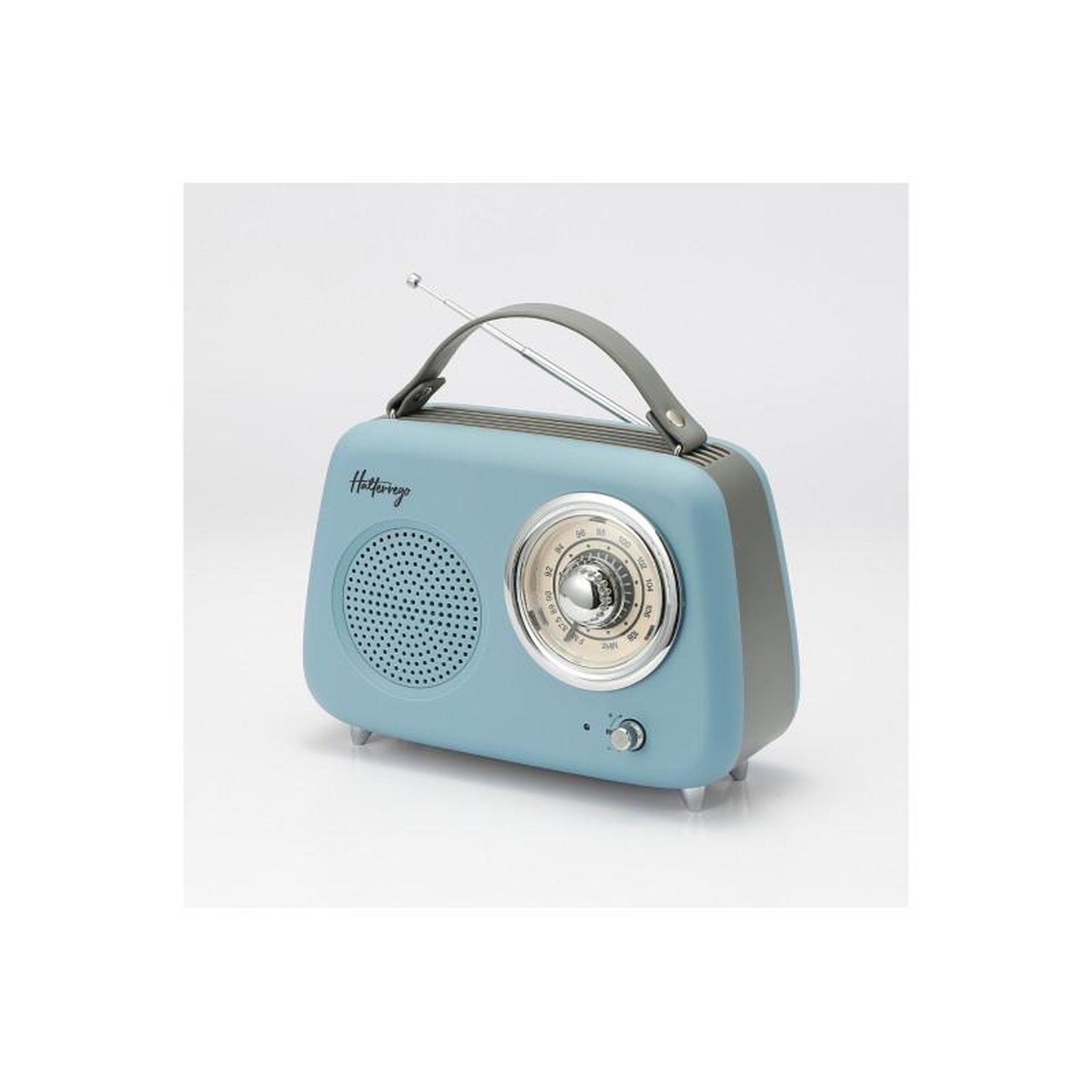 Voir la diapositive 2 : Halterrego Radio Halterrego Enceinte Radio retro RMS 5W, Bluetooth, Radio FM, lecteur USB, Aux IN, Batterie rechargeable, Bleu gris