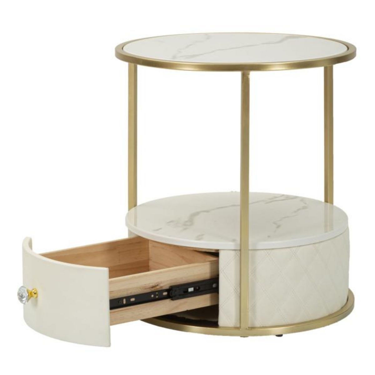 Paris Prix Table de Chevet Effet Marbre  Sharon  48cm Blanc & Or