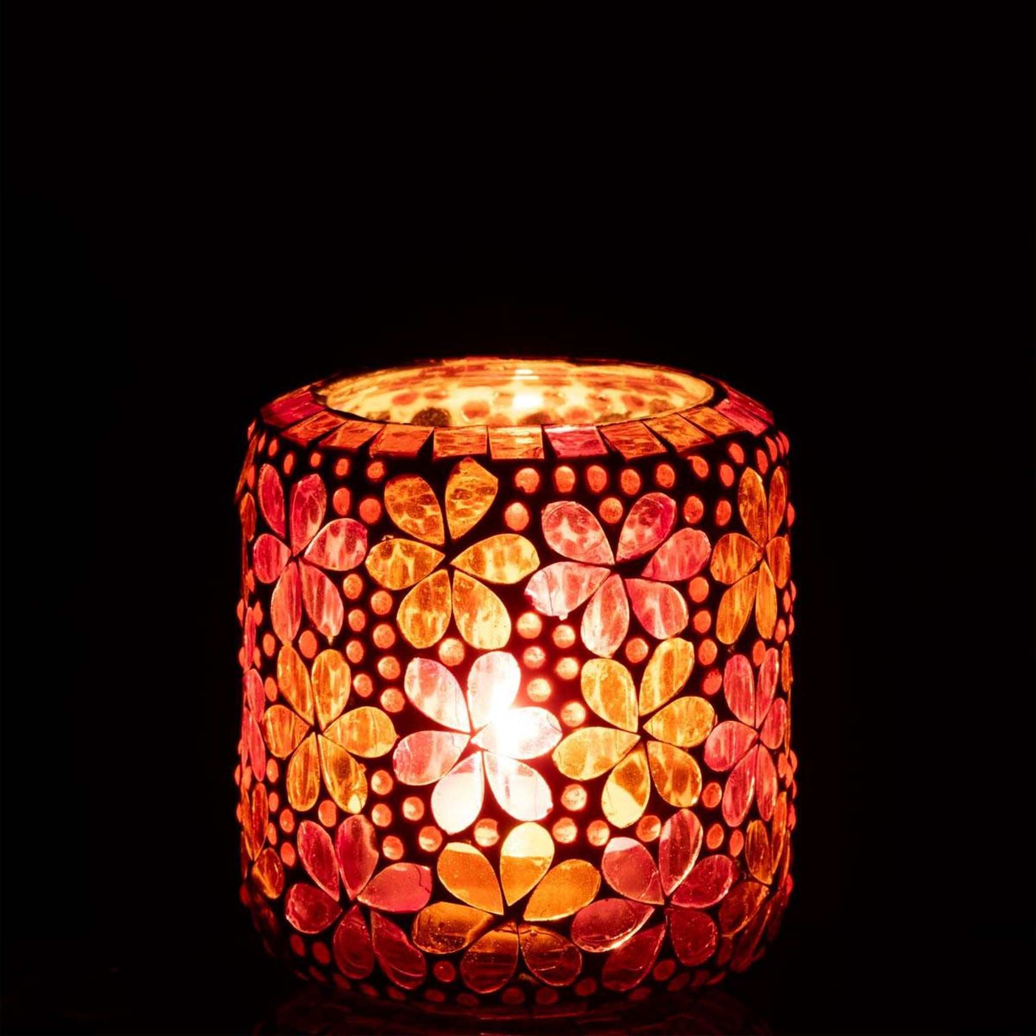 Voir la diapositive 3 : J-LINE Photophore mosaïque  ruthie  11cm rose & orange