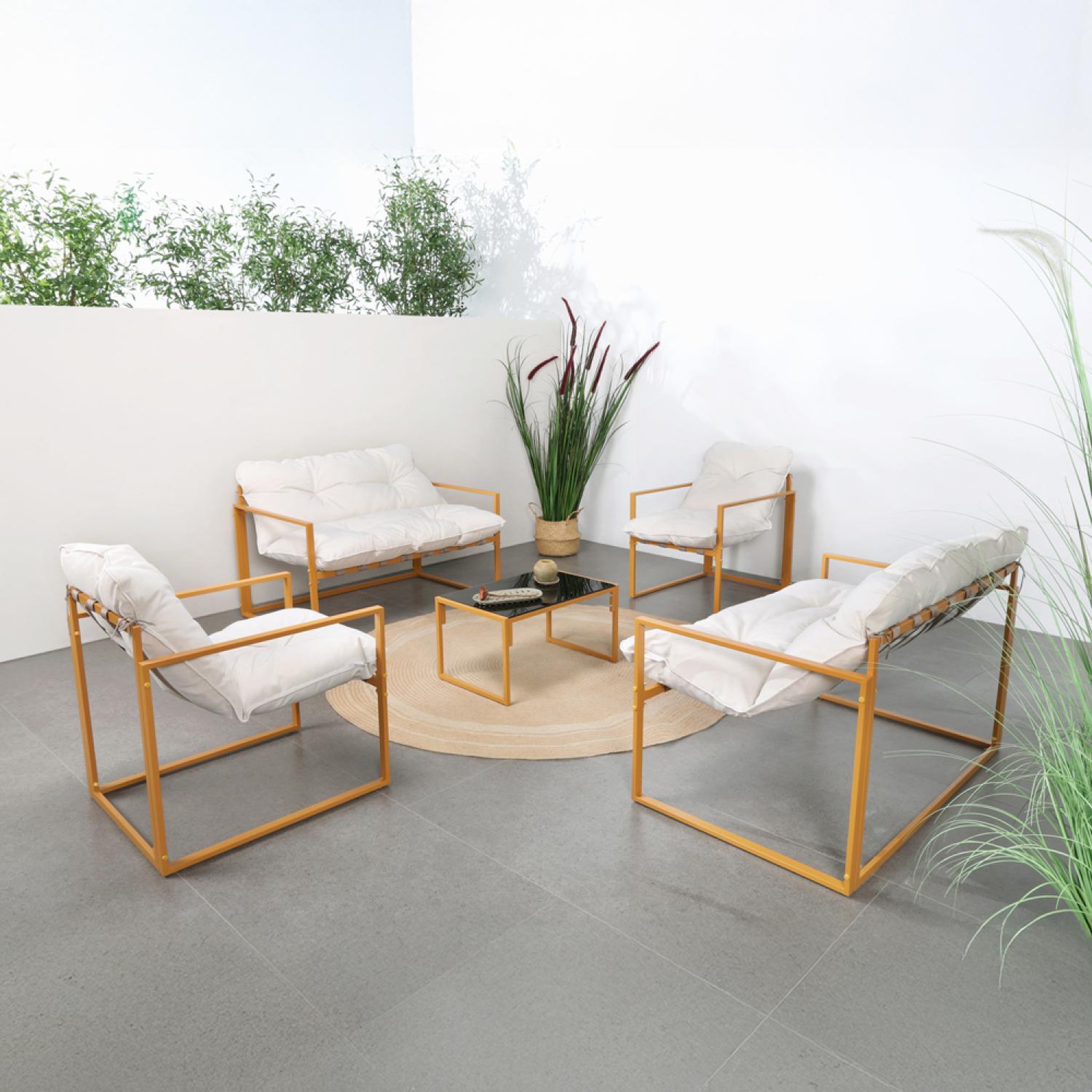 Voir la diapositive 5 : CONCEPT USINE Salon de jardin 6 places contemporain marron et coussins beiges rabat
