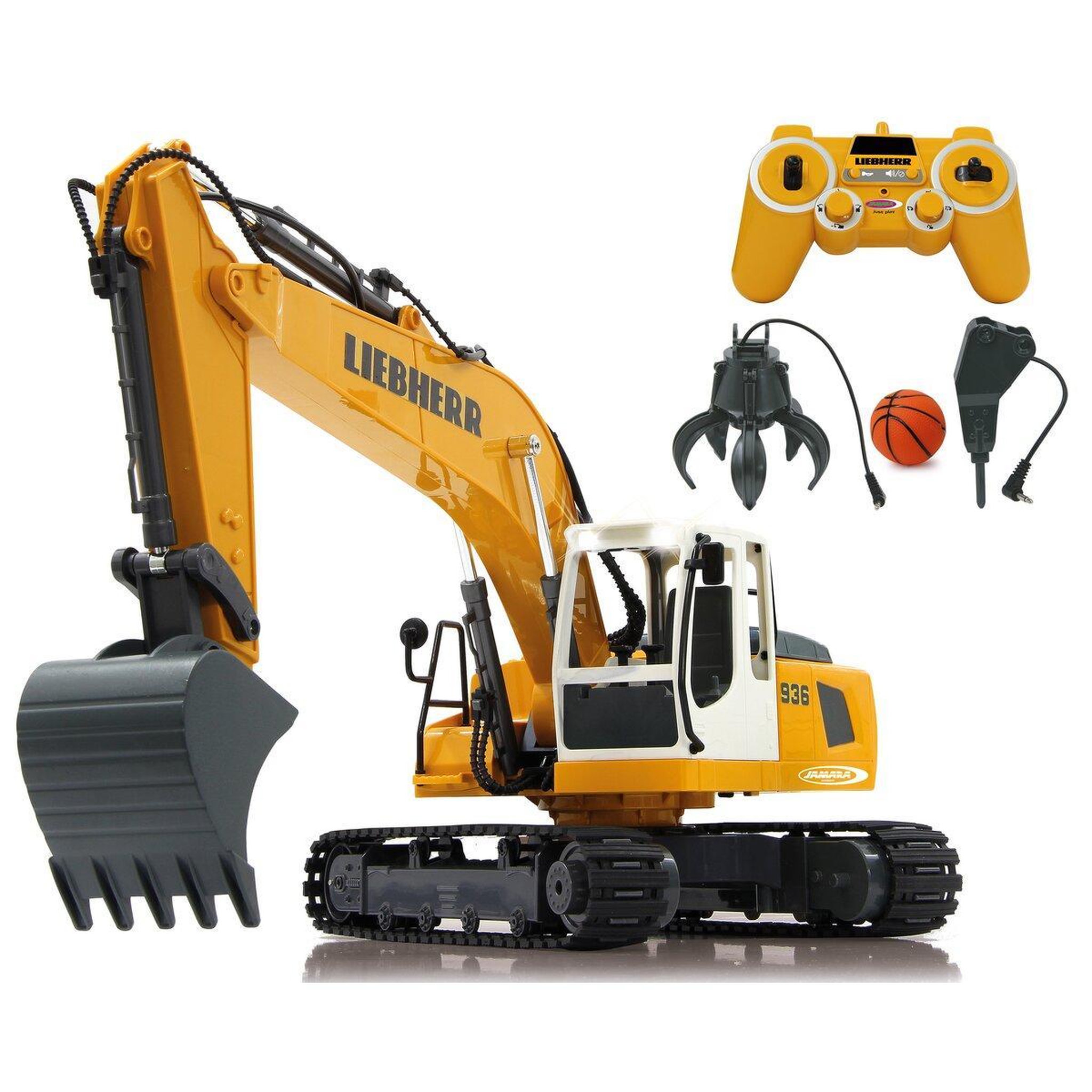 Jamara excavatrice Liebherr R936 1:20 2,4GHz Destruction Set avec Grappin obus et marteau de démolition