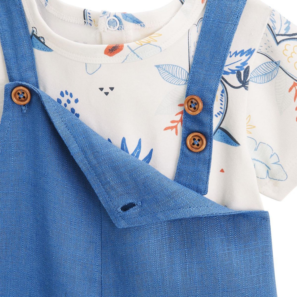 Petit Béguin Ensemble salopette bébé en lin et t-shirt Mexico