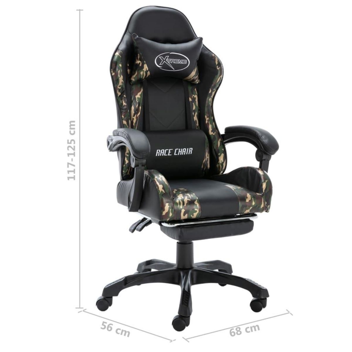 VIDAXL Fauteuil de jeux video repose-pied Noir/camouflage Similicuir
